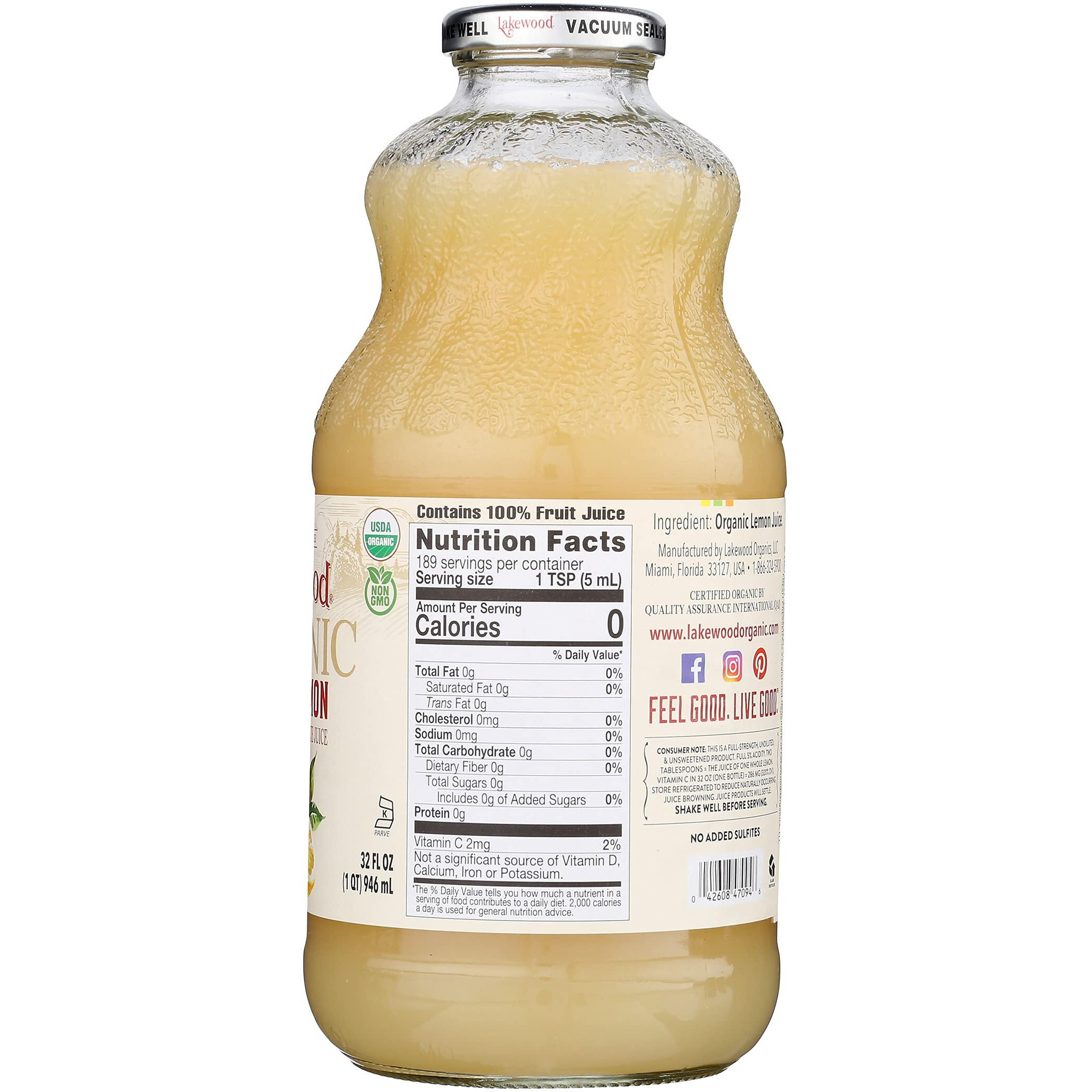 Lakewood Organic Pure Lemon, 32 Ounce (Pack Of 6)