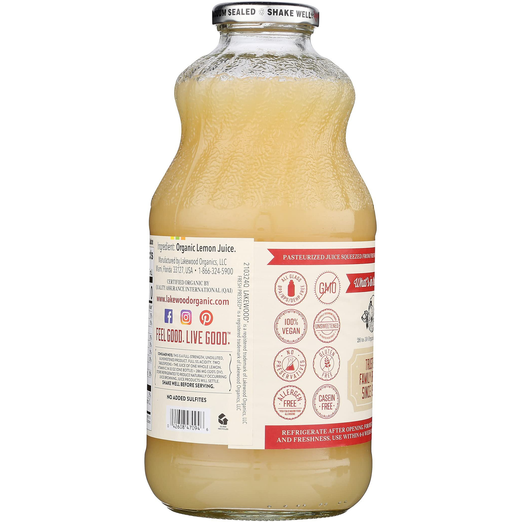 Lakewood Organic Pure Lemon, 32 Ounce (Pack Of 6)