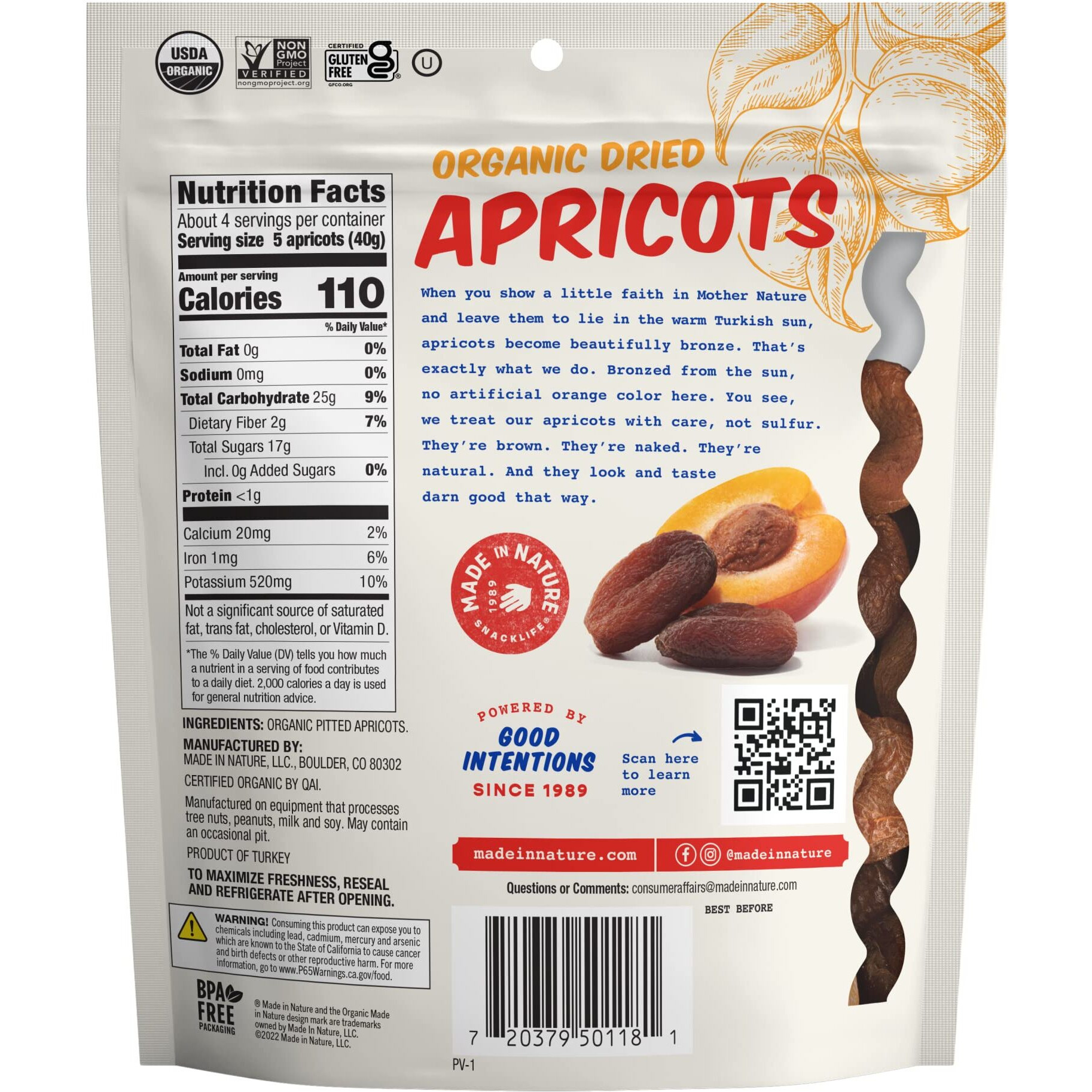 Made In Nature Organic Dried Apricots, 6 Oz