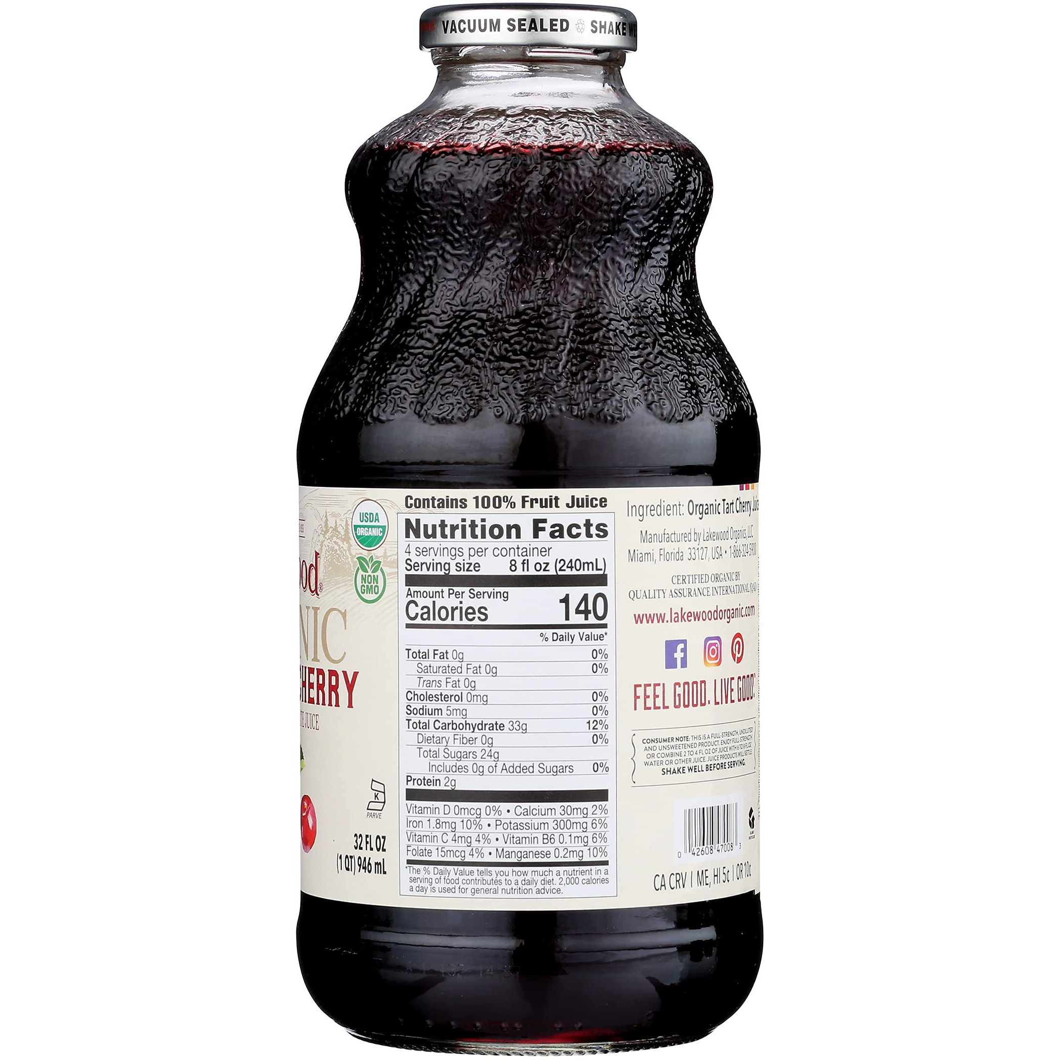 Lakewood Pure Tart Cherry, Fresh Pressed, (32 Fl Oz (Pack Of 6))