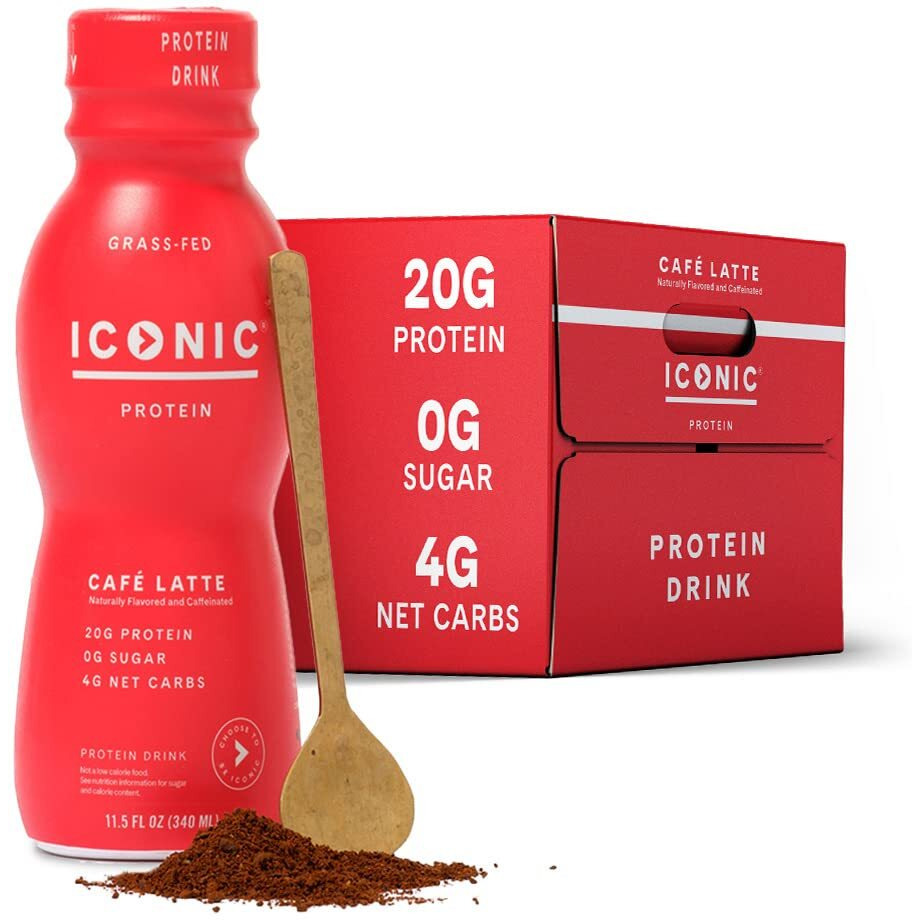 Iconic Protein Drinks, Caf   Latte (12 Pack) - Sugar Free & Low Carb - 20G Protein + 100Mg Caffeine - Lactose Free, Gluten Free - Keto Friendly Protein Coffee