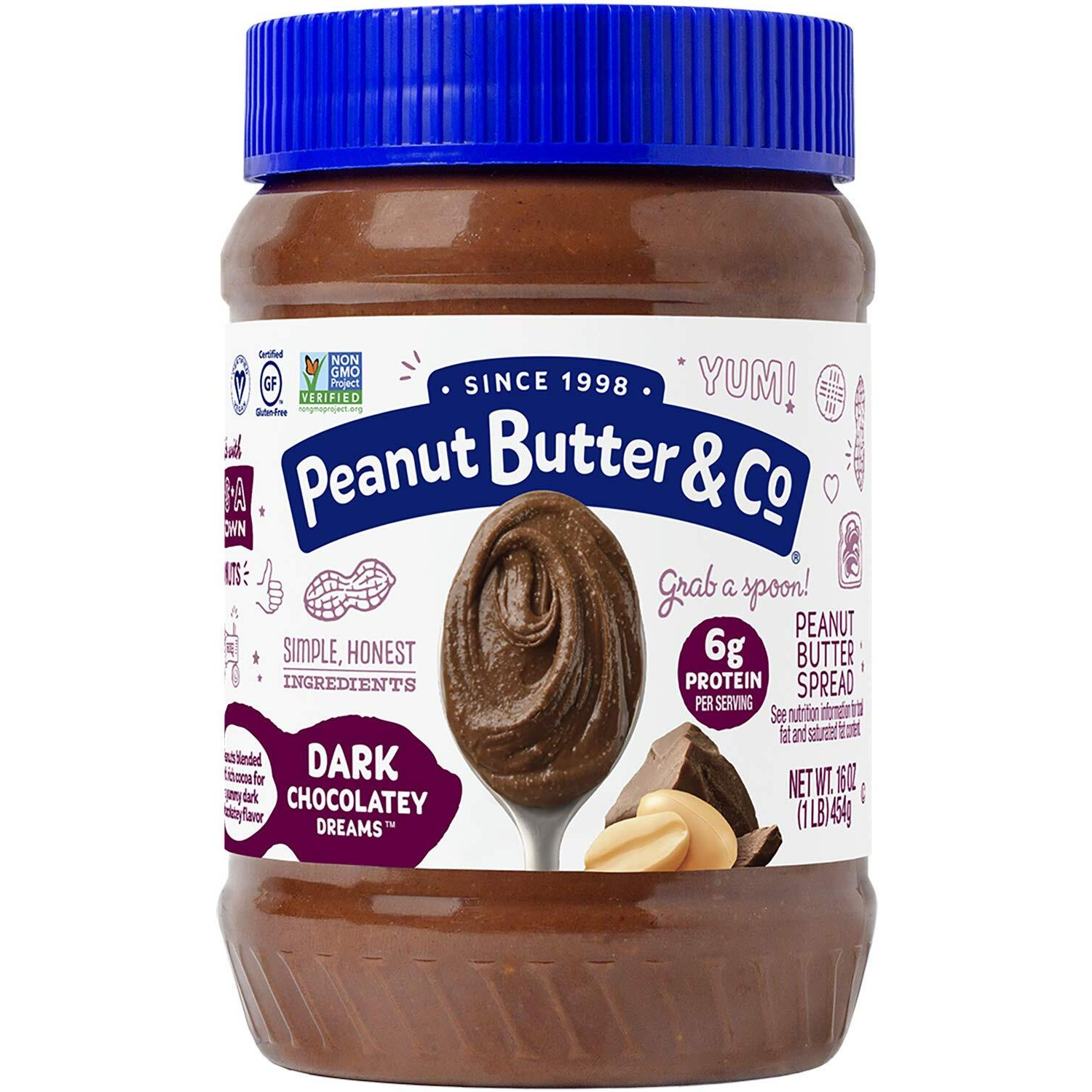 Peanut Butter & Co. Dark Chocolatey Dreams Peanut Butter, Non-Gmo Project Verified, Gluten Free, Vegan, 16 Oz Jar