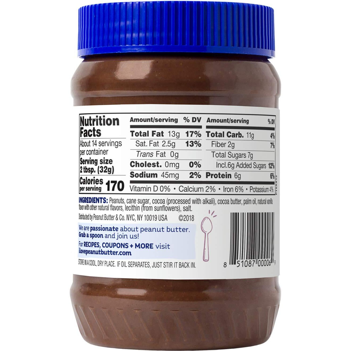 Peanut Butter & Co. Dark Chocolatey Dreams Peanut Butter, Non-Gmo Project Verified, Gluten Free, Vegan, 16 Oz Jar