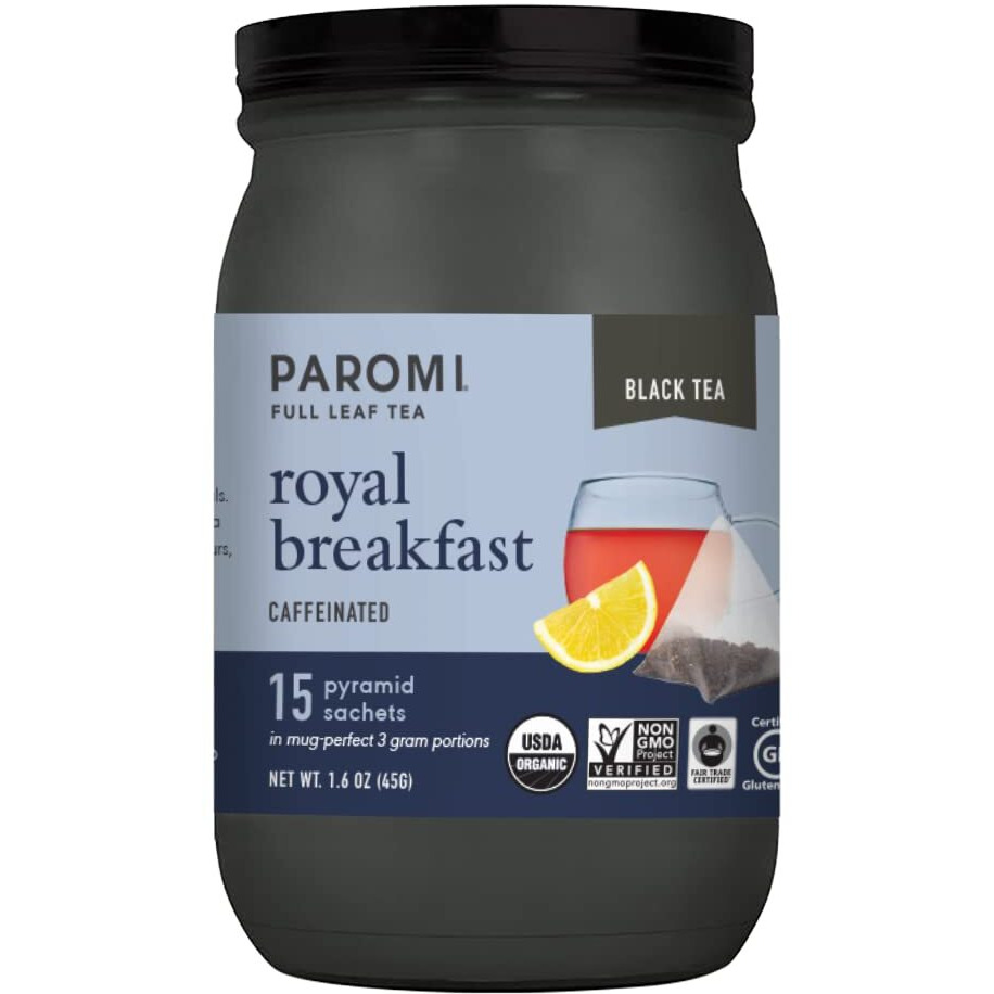 Paromi Royal Breakfast Organic Black Tea, Signature Jar, 15 Count