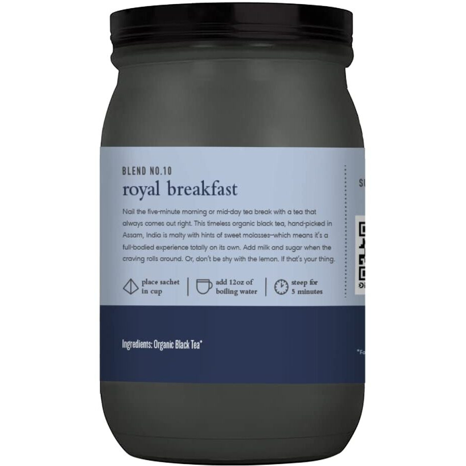 Paromi Royal Breakfast Organic Black Tea, Signature Jar, 15 Count