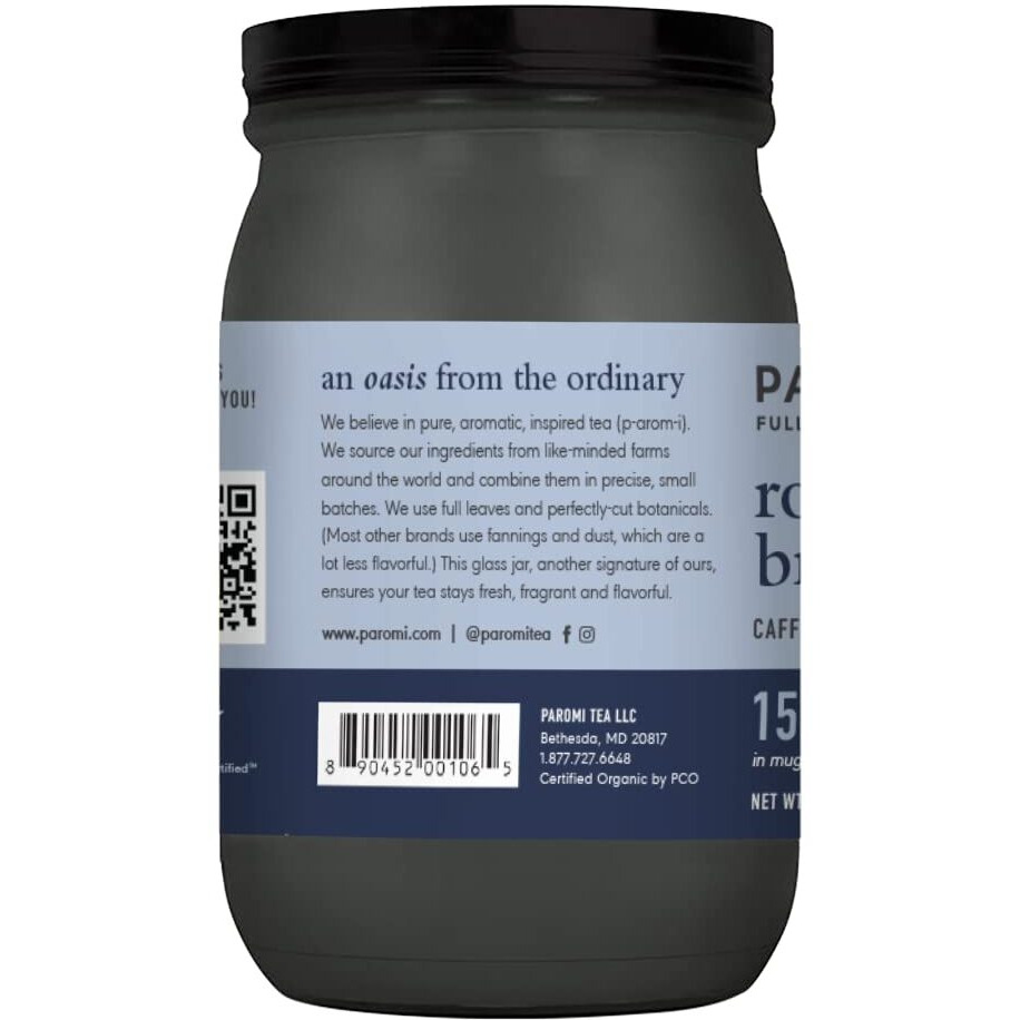 Paromi Royal Breakfast Organic Black Tea, Signature Jar, 15 Count