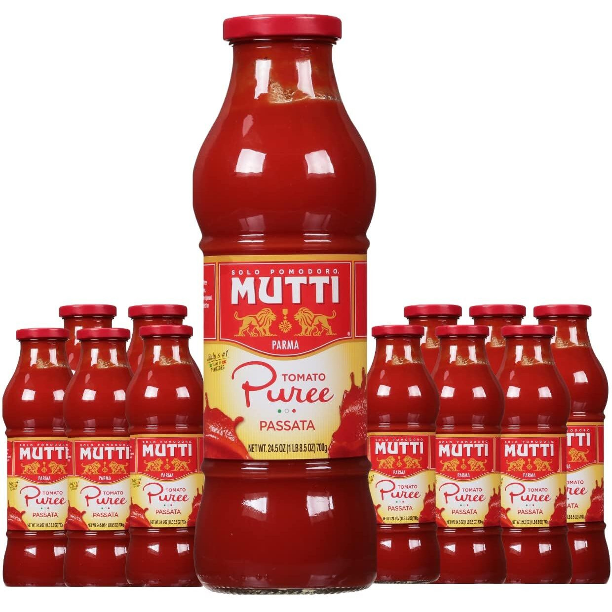 Mutti Tomato Puree (Passata), 24.5 Oz. | 12 Pack | Italys 1 Brand Of Tomatoes | Fresh Taste  For Cooking  |  Canned Tomatoes | Vegan Friendly & Gluten Free | No Additives Or  Preservatives