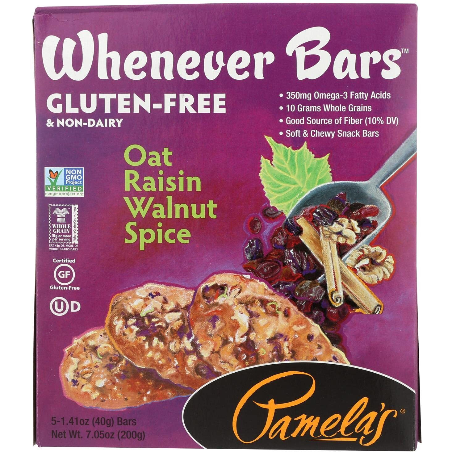 Pamela's Products Whenever Bars Oat Raisin Walnut Spice, 1.41-Ounce Bars, 5 Bars Per Box, Pack Of 6 Boxes (Total 30 Bars)