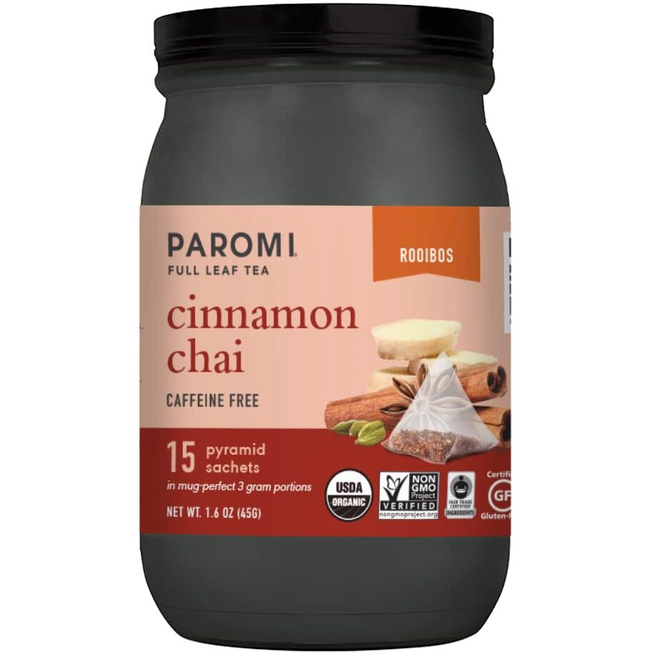 Paromi Cinnamon Chai Rooibos Organic Tea, Signature Jar, 15 Count (Pack Of 3)