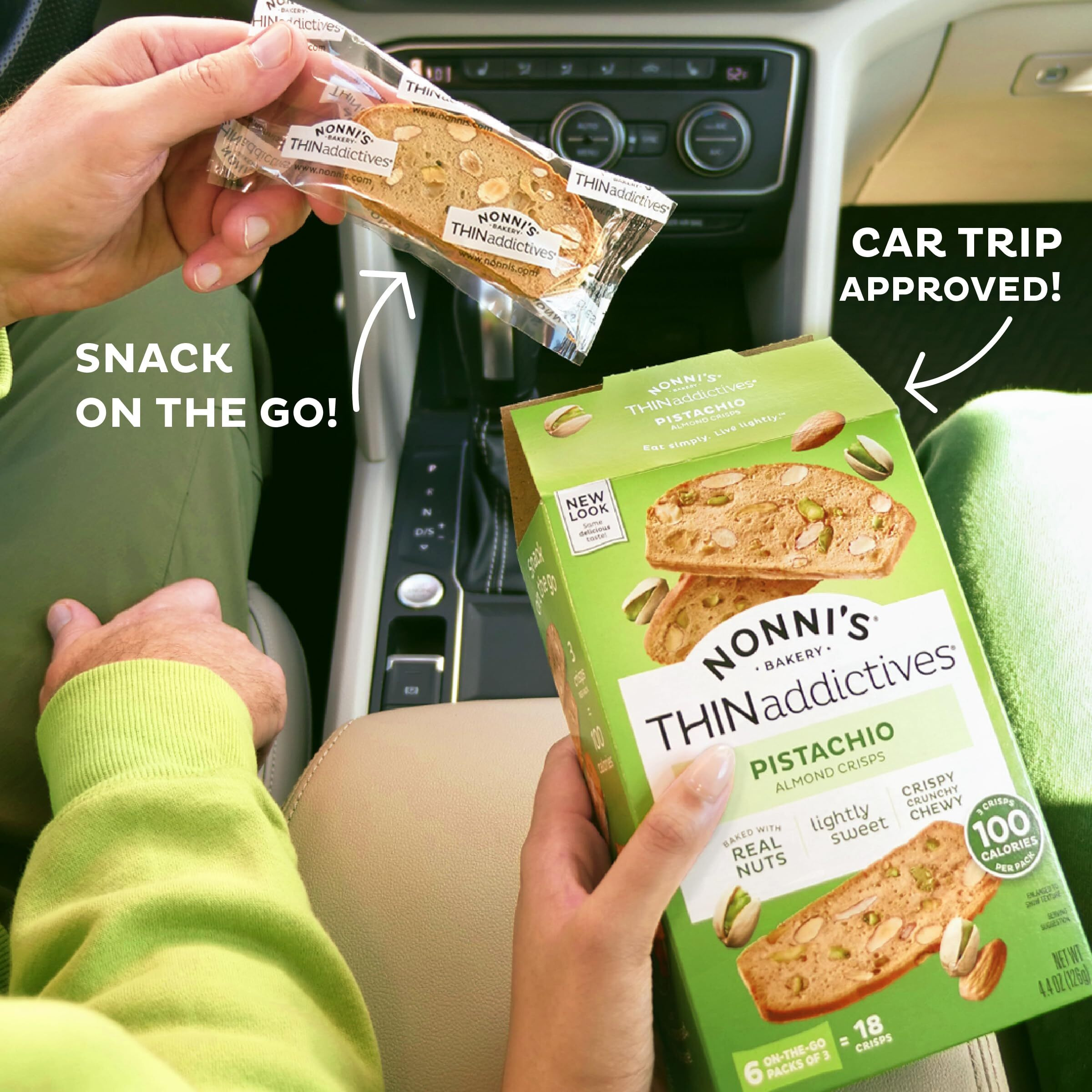 Nonni's Thinaddictives Almond Thin Cookies - 6 Boxes Pistachio Almond Cookie Thins - Sweet Crunchy & Chewy Almond Cookies - Biscotti Individually Wrapped Cookies - Kosher Coffee Cookies - 4.4 Oz