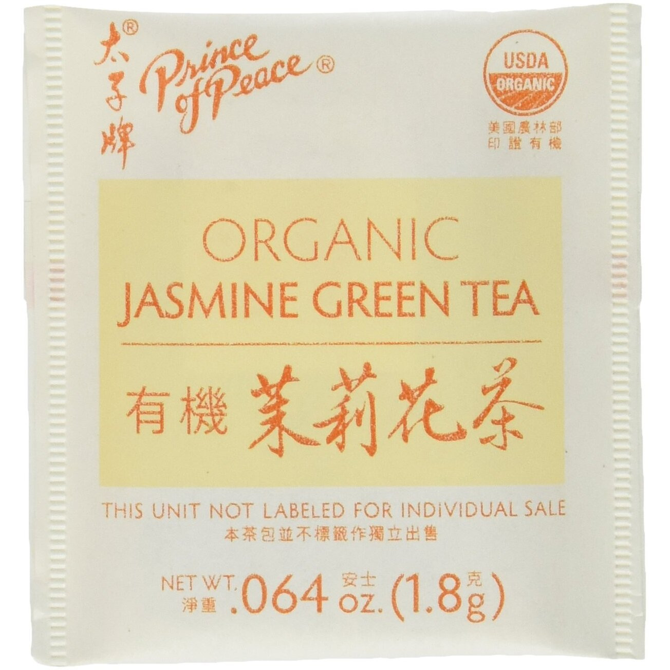 Prince Of Peace Organic Jasmine Green Tea, 100 Tea Bags - 100% Organic Green Tea - Unsweetened Green Tea - Lower Caffeine Alternative To Coffee - Herbal Health Benefits