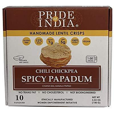 Pride Of India - Spicy Chickpea Masala Papadum Lentil Crisp, Pack Of 6 - 10 Count Box (3.53Oz - 100Gm) - Instant Popping Chips, Gluten-Free Crackers, Healthy Indian Snacks