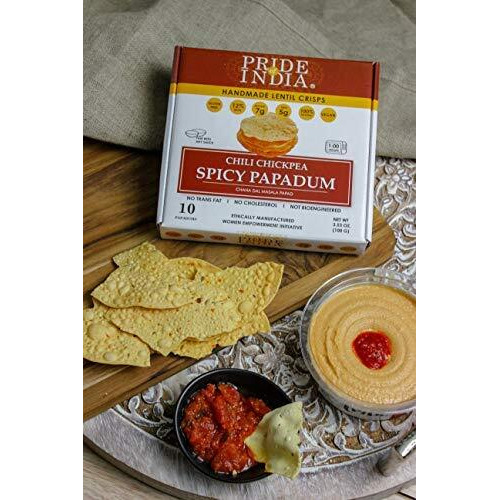 Pride Of India - Spicy Chickpea Masala Papadum Lentil Crisp, Pack Of 6 - 10 Count Box (3.53Oz - 100Gm) - Instant Popping Chips, Gluten-Free Crackers, Healthy Indian Snacks