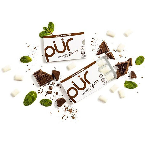 Pur Gum | Aspartame Free Chewing Gum | 100% Xylitol | Natural Chocolate Mint Flavored Gum, 9 Pieces (Pack Of 12)