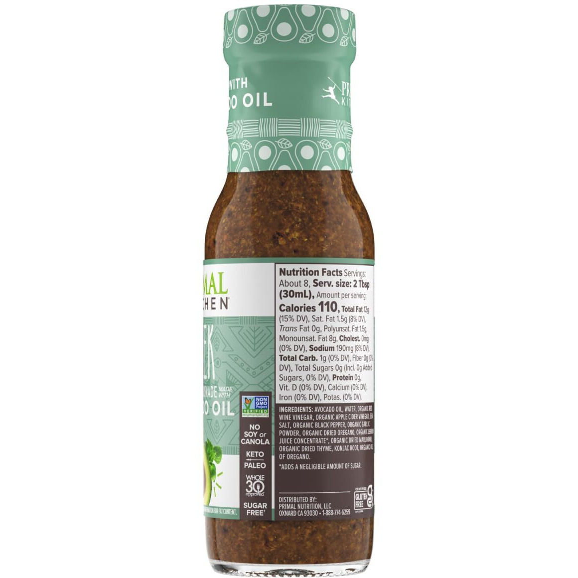 Primal Kitchen Greek Vinaigrette & Marinade Salad Dressing Made With Avocado Oil, Whole30 Approved, Certified Paleo, And Keto Certified, 8 Fluid Ounces, 8 Fl Oz (Pack Of 1) (Pkdress-Gv6)