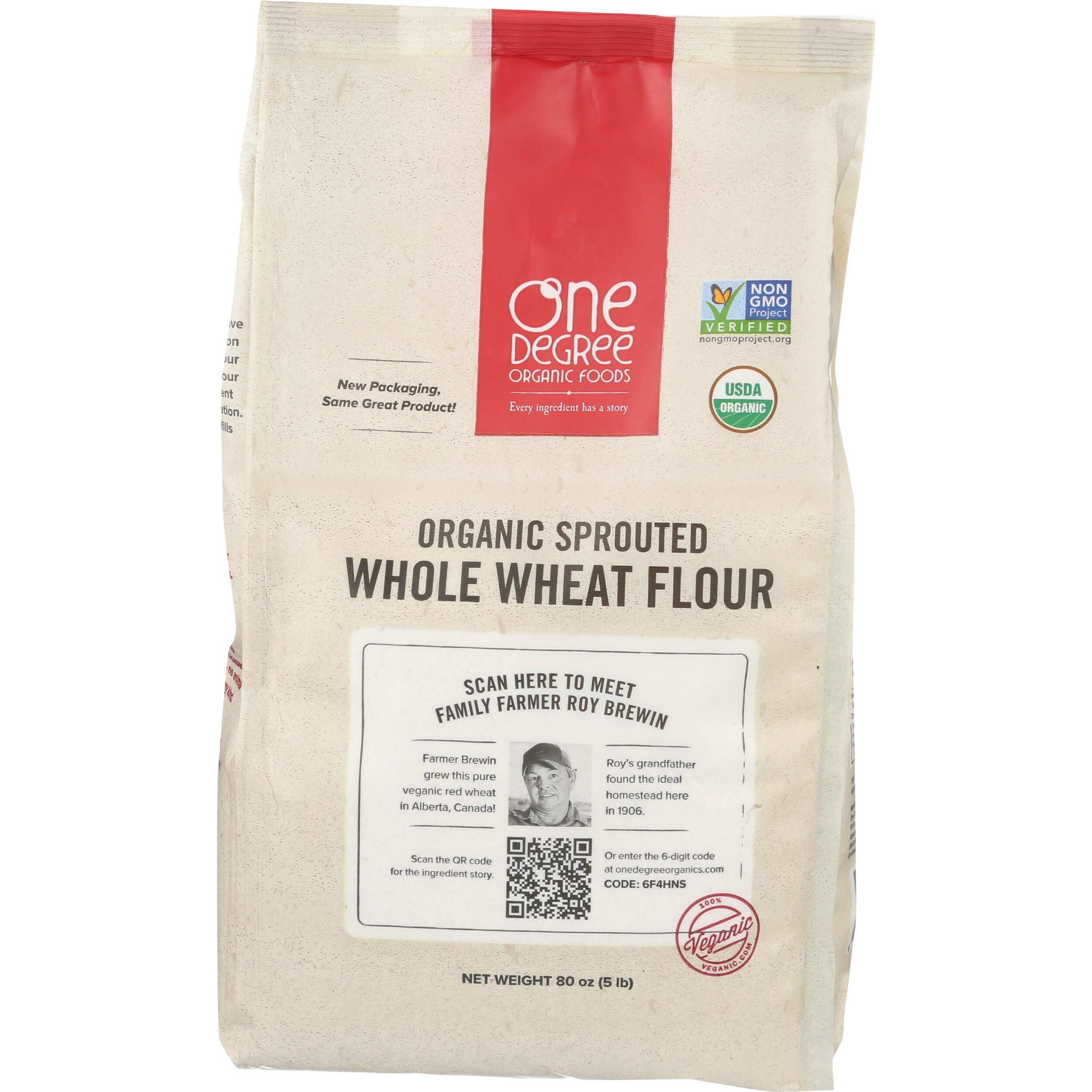 One Degree Organic Foods Sprouted Whole Wheat Flour, Certified Non-Gmo & Vegan Flour For Baking, Plant Based & Organic Bread Flour (4 Pack, 80 Oz. Each)