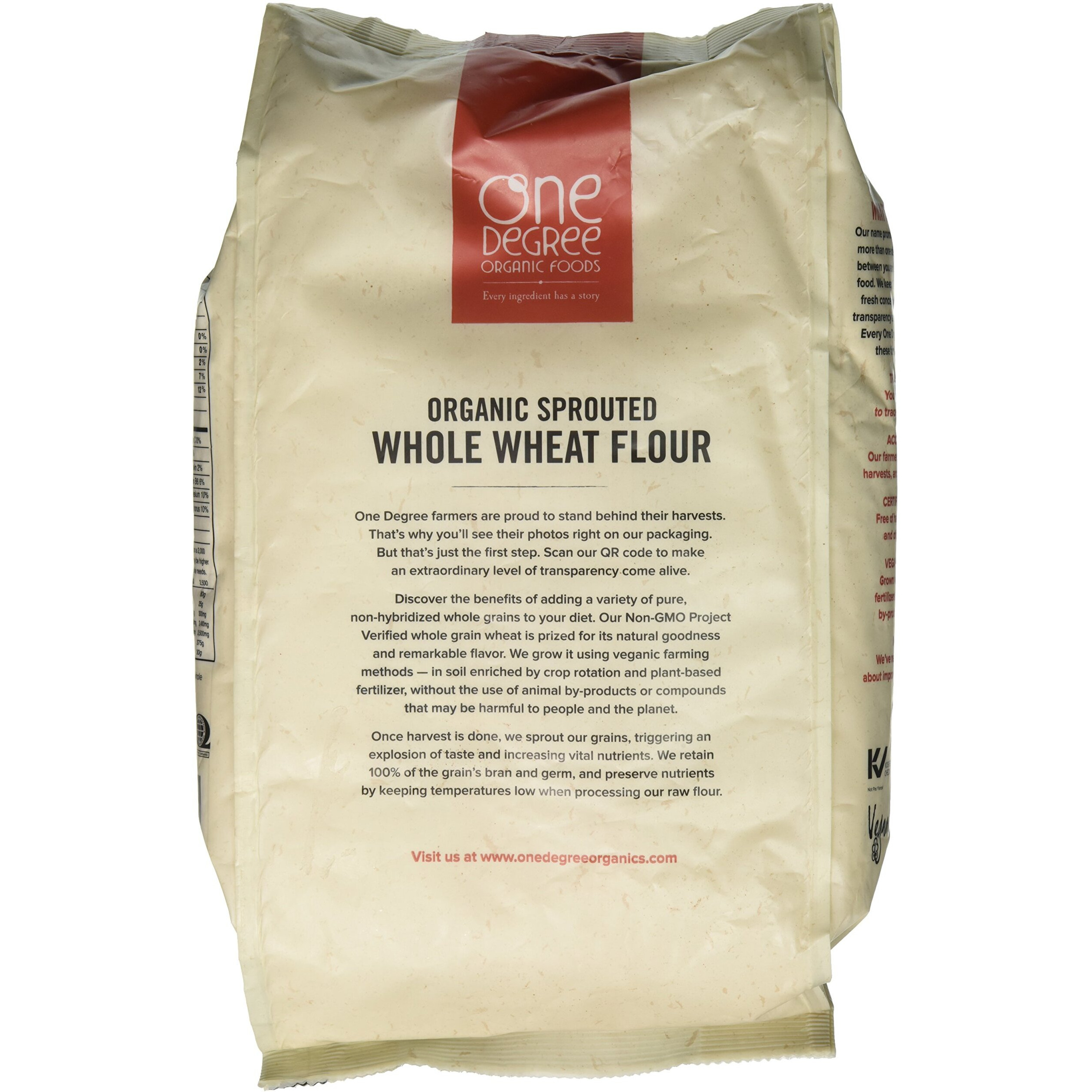 One Degree Organic Foods Sprouted Whole Wheat Flour, Certified Non-Gmo & Vegan Flour For Baking, Plant Based & Organic Bread Flour (4 Pack, 80 Oz. Each)