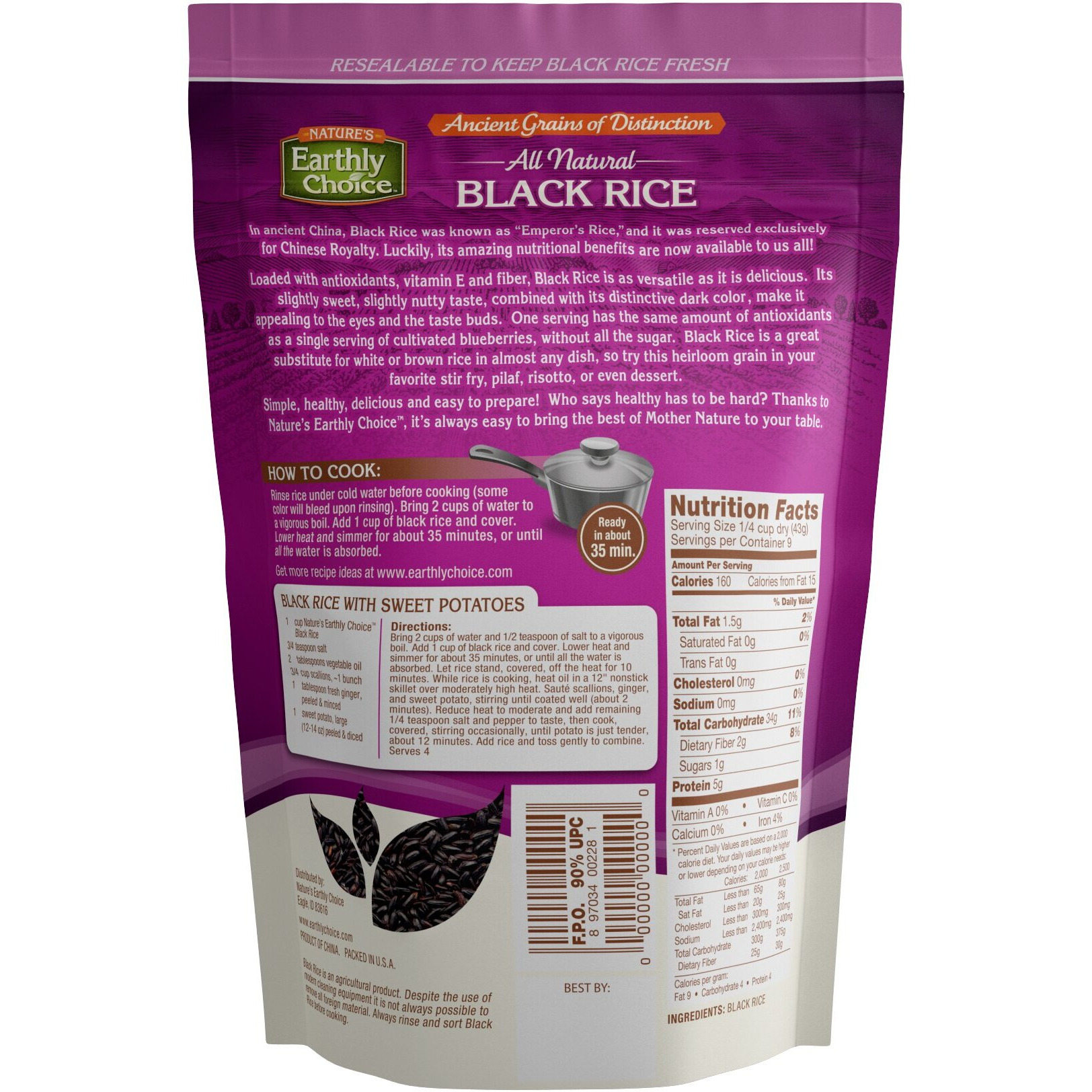 Nature's Earthly Choice All Natural Rice, Black, 14 Ounce
