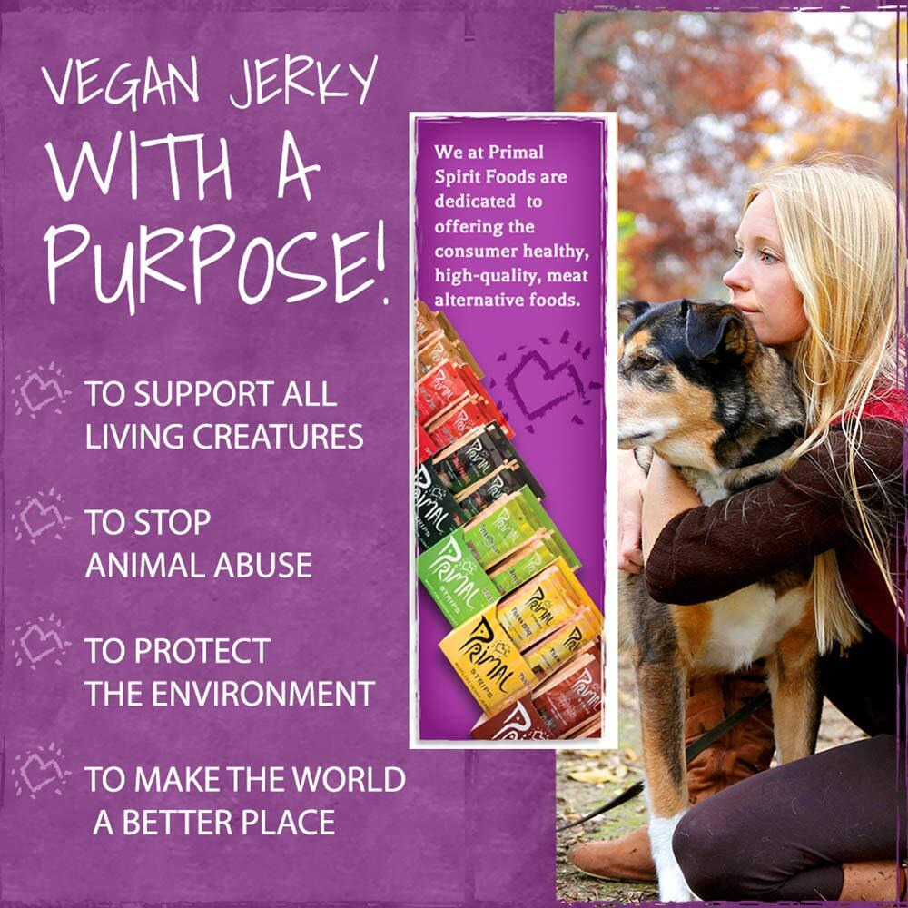 Primal Spirit Vegan Jerky - Classic Flavor    - Teriyaki, 10 G. Plant Based Protein, Certified Non-Gmo, No Preservatives, Sports Friendly Packaging (24 Pack, 1 Oz)
