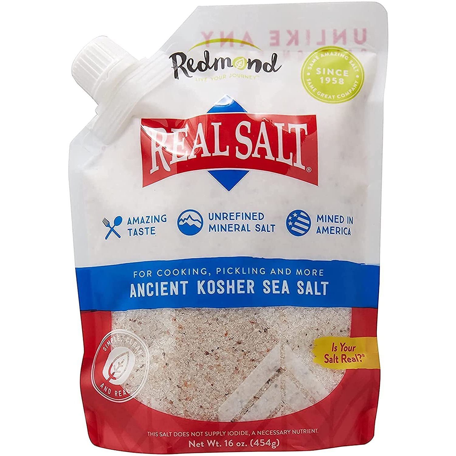Redmond Real Kosher Salt, 16 Ounce Pouch (3 Pack)