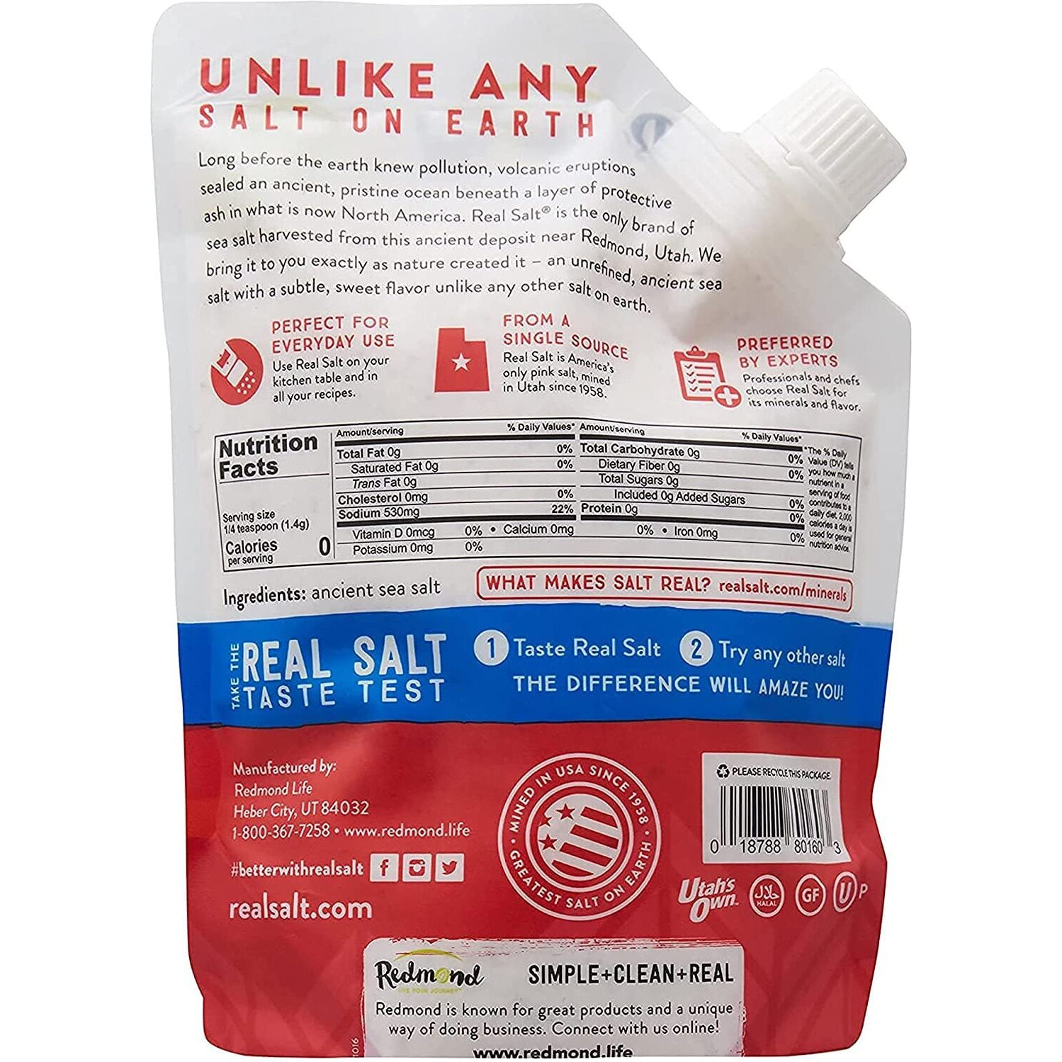 Redmond Real Kosher Salt, 16 Ounce Pouch (3 Pack)