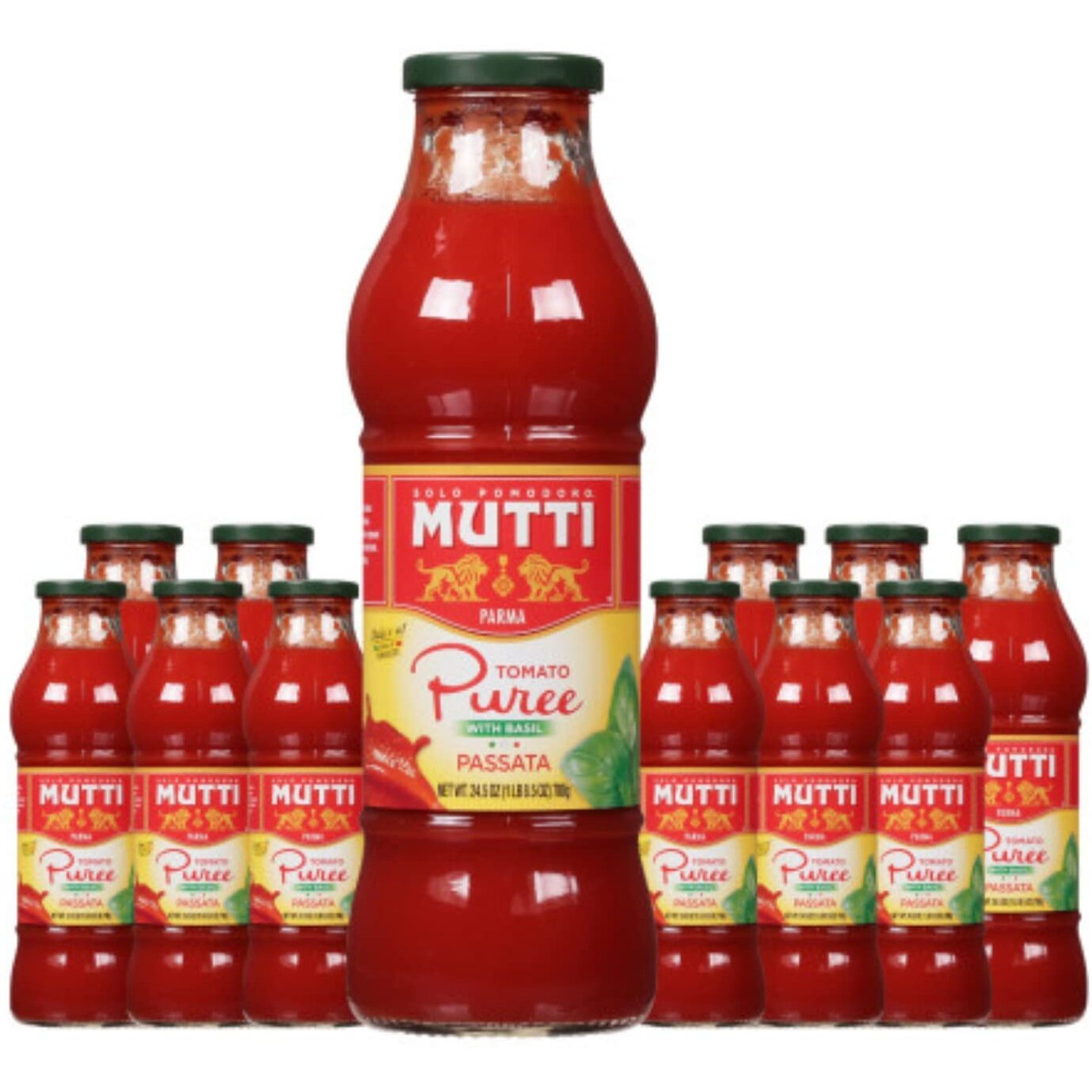 Mutti Tomato Puree With Basil (Passata Con Basilico), 24.5 Oz. | 12 Pack | Italys 1 Brand Of Tomatoes | Fresh Taste | Vegan Friendly & Gluten Free | No Additives Or  Preservatives