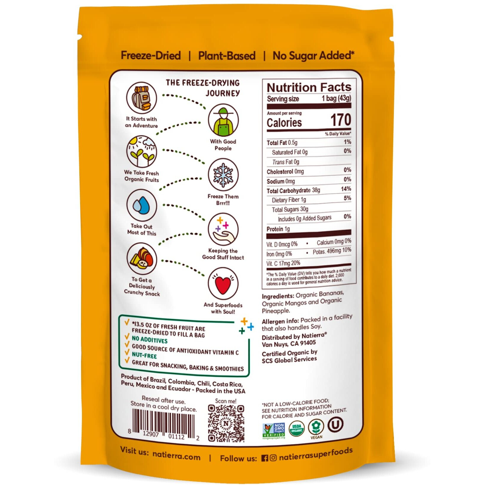 Natierra Nature's All Foods Organic Freeze-Dried Tropical Fruits | Non-Gmo & Vegan | 1.5 Ounce