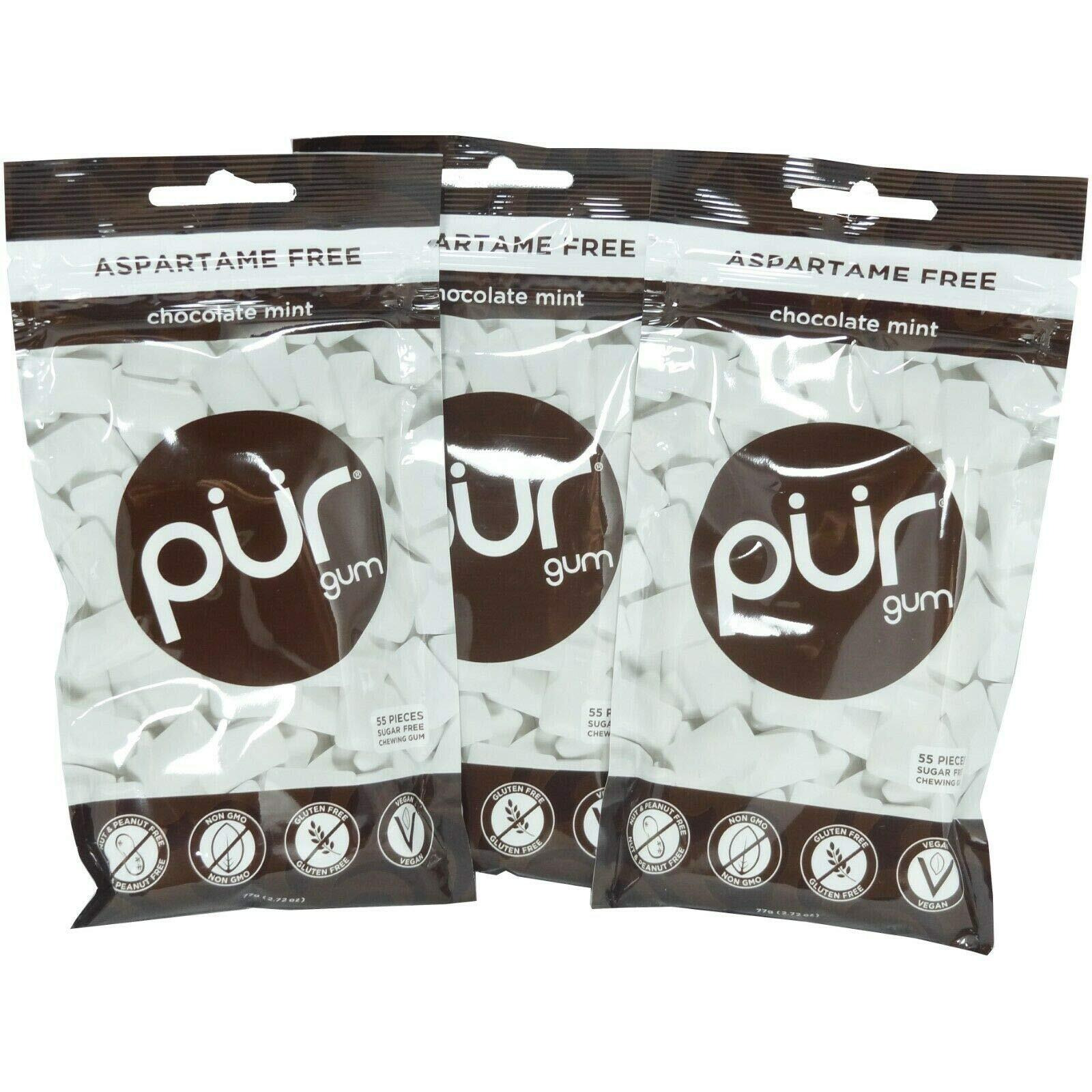 New Pur Gum Chocolate Mint, 2.72 Oz, 3 Bags3