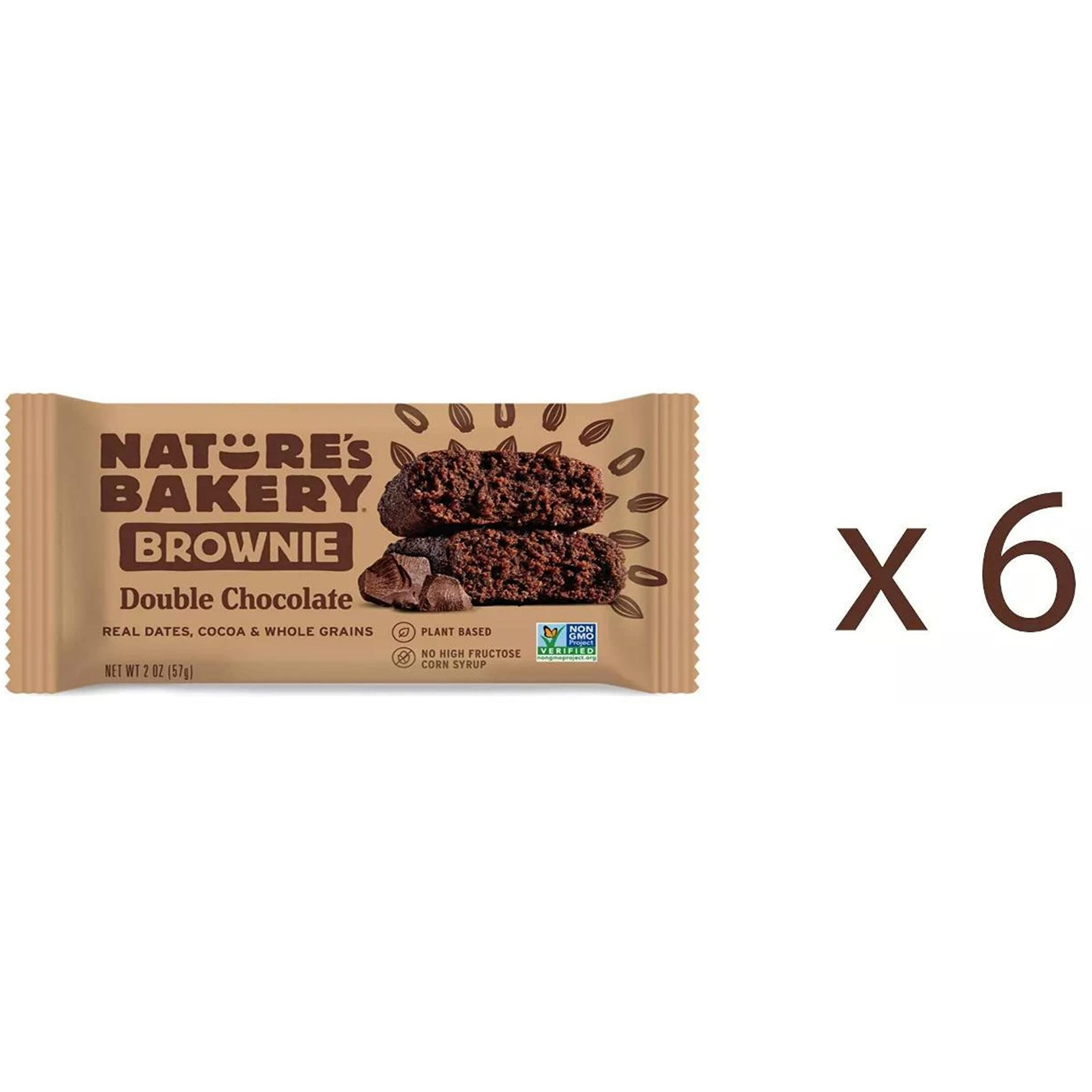 Natures Bakery Whole Wheat Fig Bars, Double Chocolate Brownie, Real Fruit, Vegan, Non-Gmo, Snack Bar, 1 Box With 6 Twin Packs