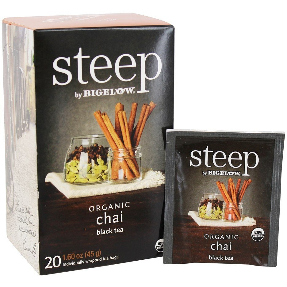 Steep Organic Chai Black Tea 20 Count Box (Pack Of 1), Certified Organic, Gluten-Free, Kosher Tea In Foil-Wrapped Bags