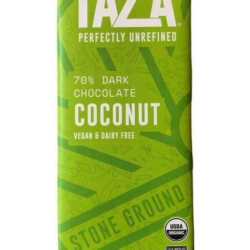 Taza Chocolate Organic Amaze Bar 70% Stone Ground, Coconut, 2.5 Ounce (10 Count), Vegan
