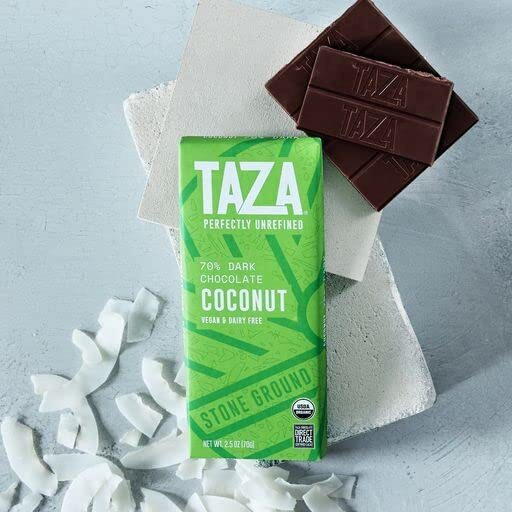 Taza Chocolate Organic Amaze Bar 70% Stone Ground, Coconut, 2.5 Ounce (10 Count), Vegan