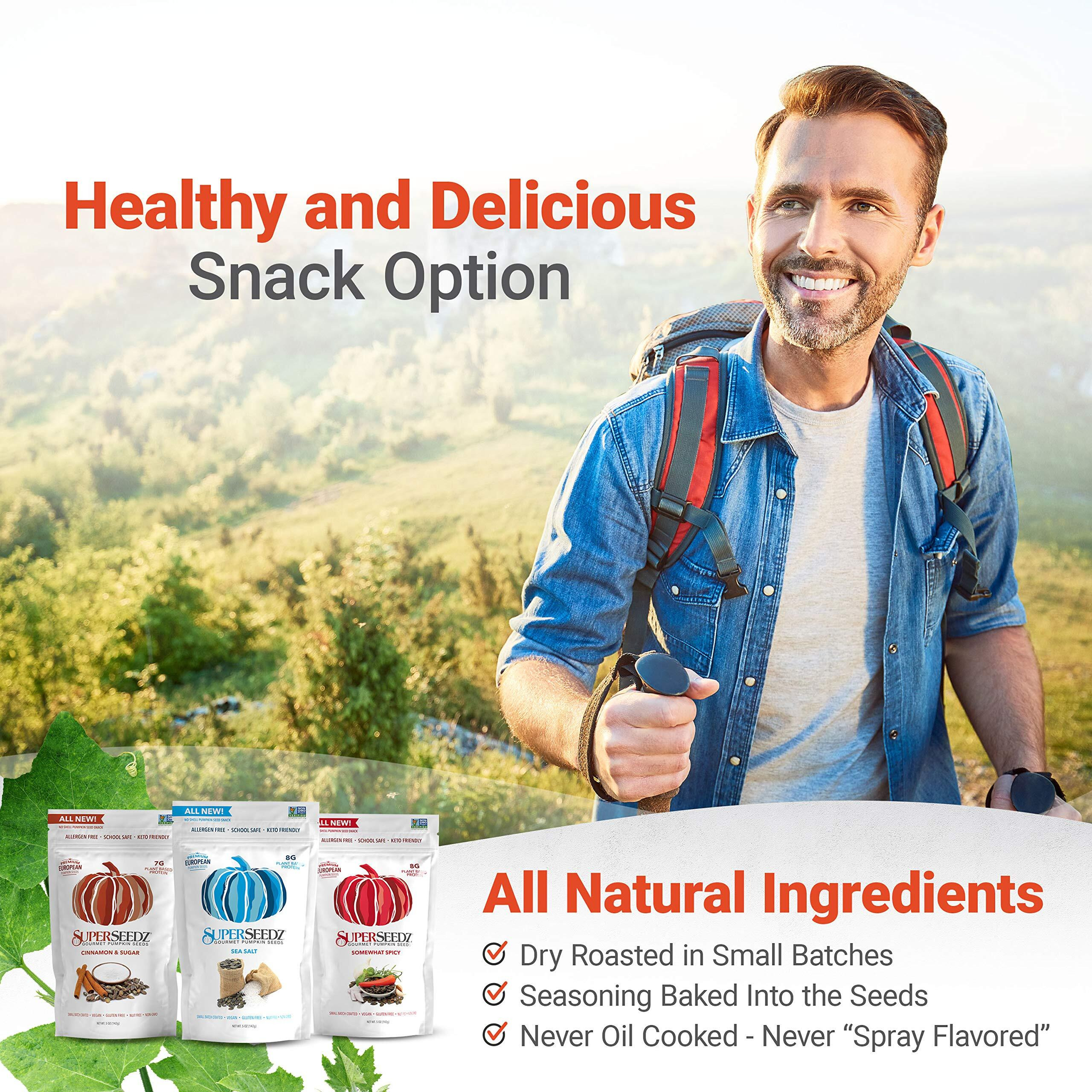 Superseedz Dry Roasted Pumpkin Seeds - Somewhat Spicy Pepitas, Whole 30, Paleo, Vegan & Keto Snacks, 8G Plant Based Protein, Produced In Usa, Dairy Free, Nut Free, Gluten Free Snack (5Oz)