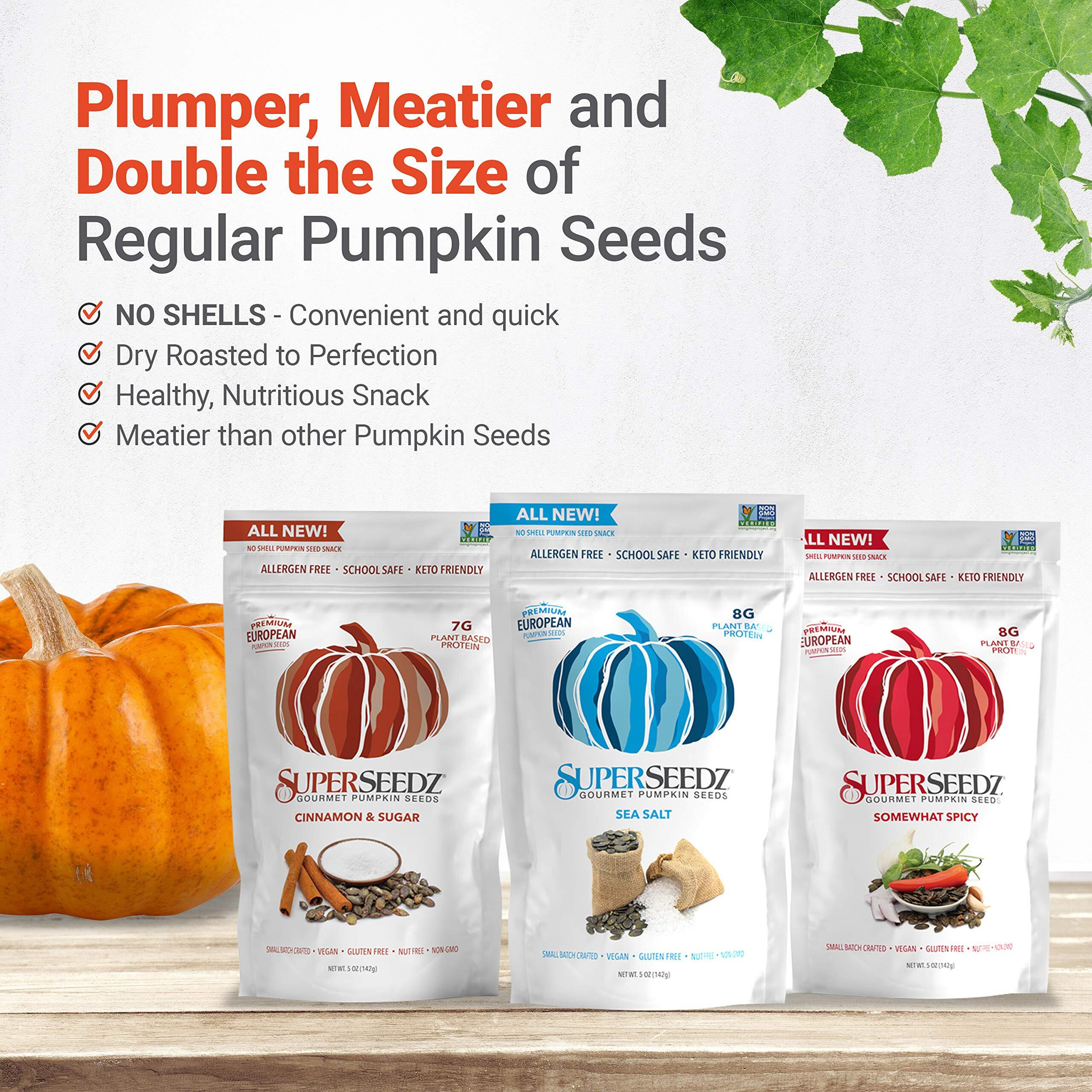 Superseedz Dry Roasted Pumpkin Seeds - Somewhat Spicy Pepitas, Whole 30, Paleo, Vegan & Keto Snacks, 8G Plant Based Protein, Produced In Usa, Dairy Free, Nut Free, Gluten Free Snack (5Oz)