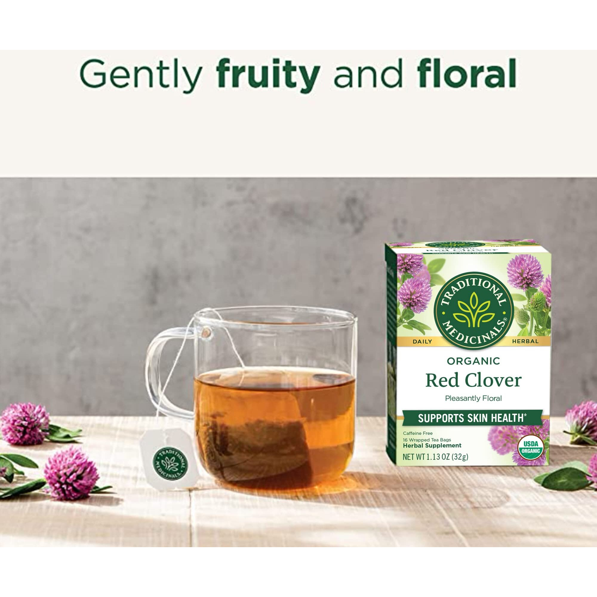 Traditional Medicinals Tea, Organic Red Clover, Supports Skin Health, 96 Tea Bags (6 Pack)