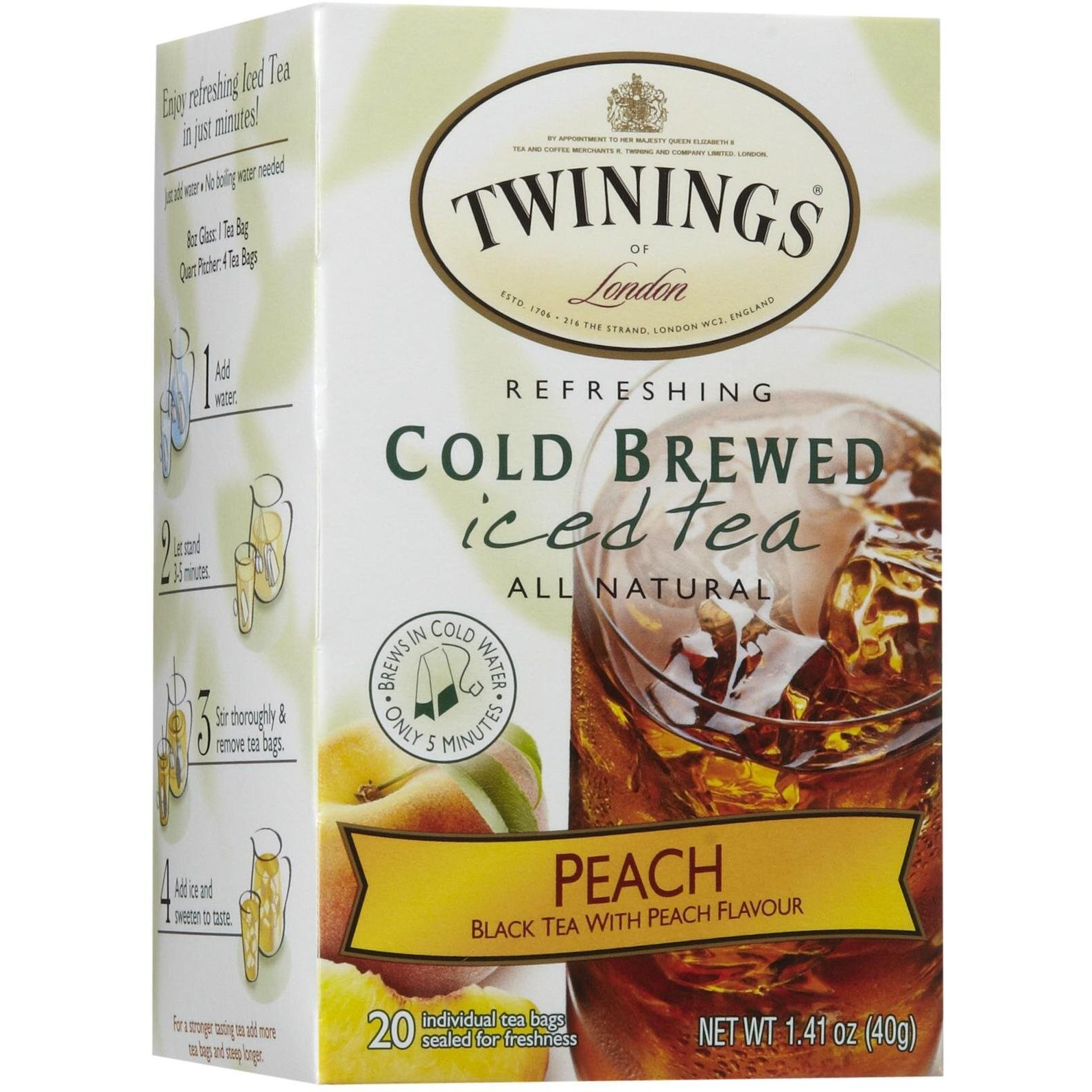 Twinings Peach Cold Brewed Iced Tea, 20 Count Box (Pack Of 2)