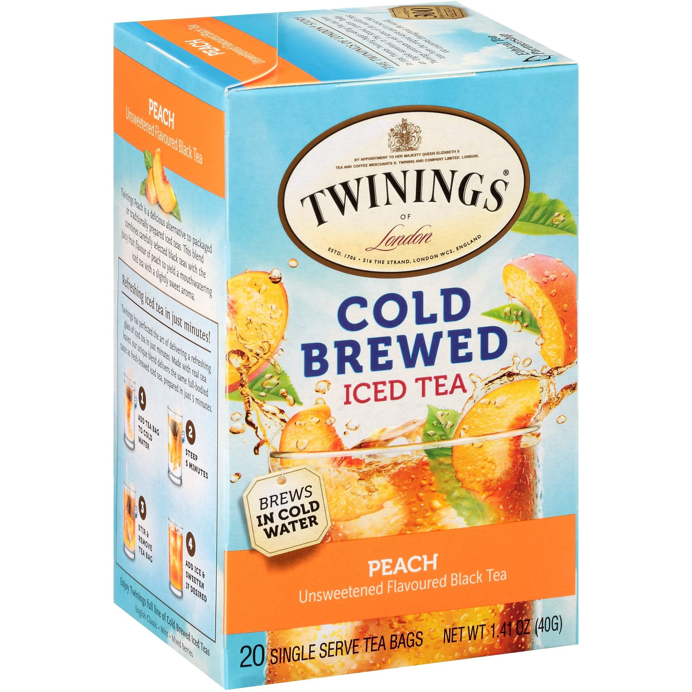 Twinings Peach Cold Brewed Iced Tea, 20 Count Box (Pack Of 2)
