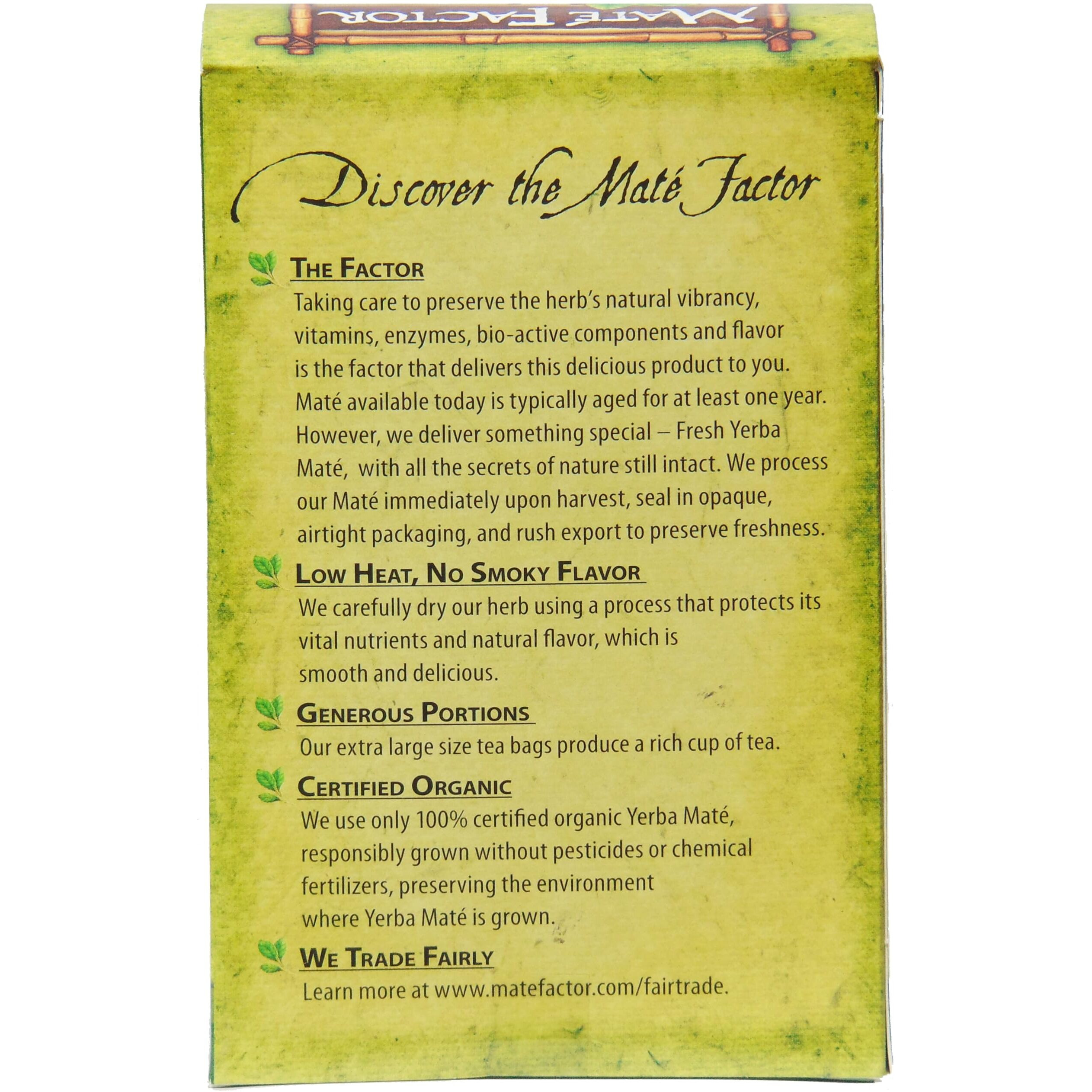 The Mate Factor Yerba Mate Energizing Herb Tea Bag, Organic Fresh Green, 24-Count Box 2.96 Oz