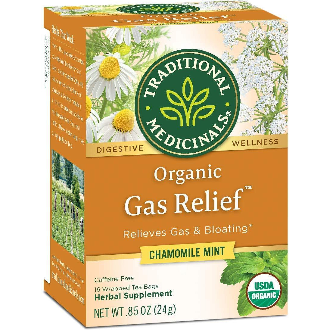 Traditional Medicinals Organic Gas Relief Chamomile Mint Herbal Tea, Relieves Gas & Bloating, (Pack Of 1) - 16 Tea Bags