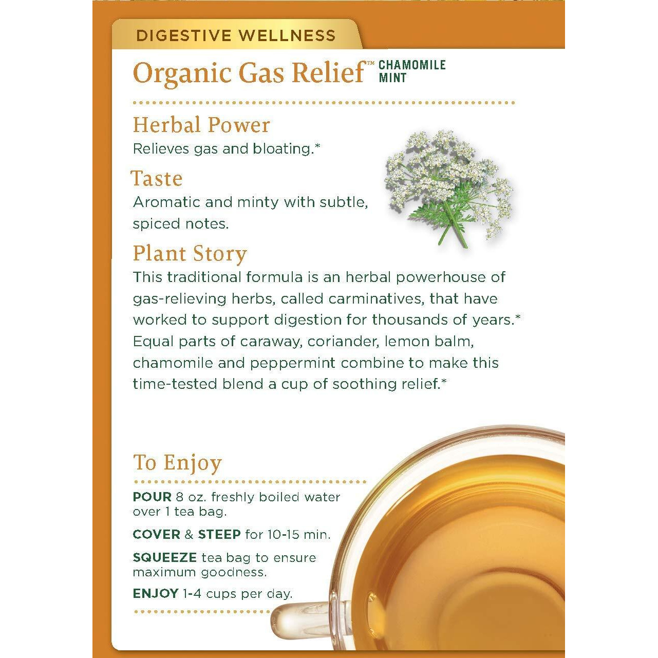 Traditional Medicinals Organic Gas Relief Chamomile Mint Herbal Tea, Relieves Gas & Bloating, (Pack Of 1) - 16 Tea Bags