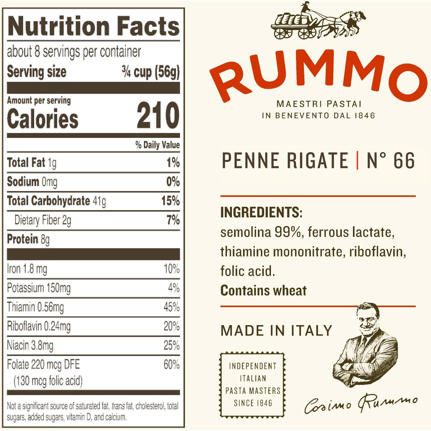 Rummo Lenta Lavorazione - Penne Rigate (No. 66) 1 Lb - Pack Of 5