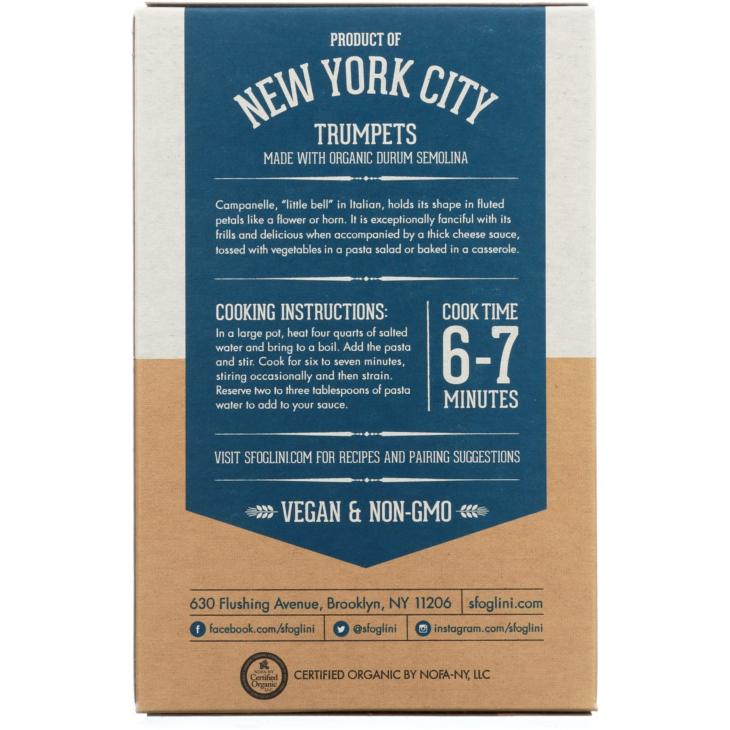 Sfoglini-Organic Durum Semolina Trumpets-Made With Traditional Techniques & Wholesome Organic Grain-Holds Tight To Sauce-16 Oz Boxes