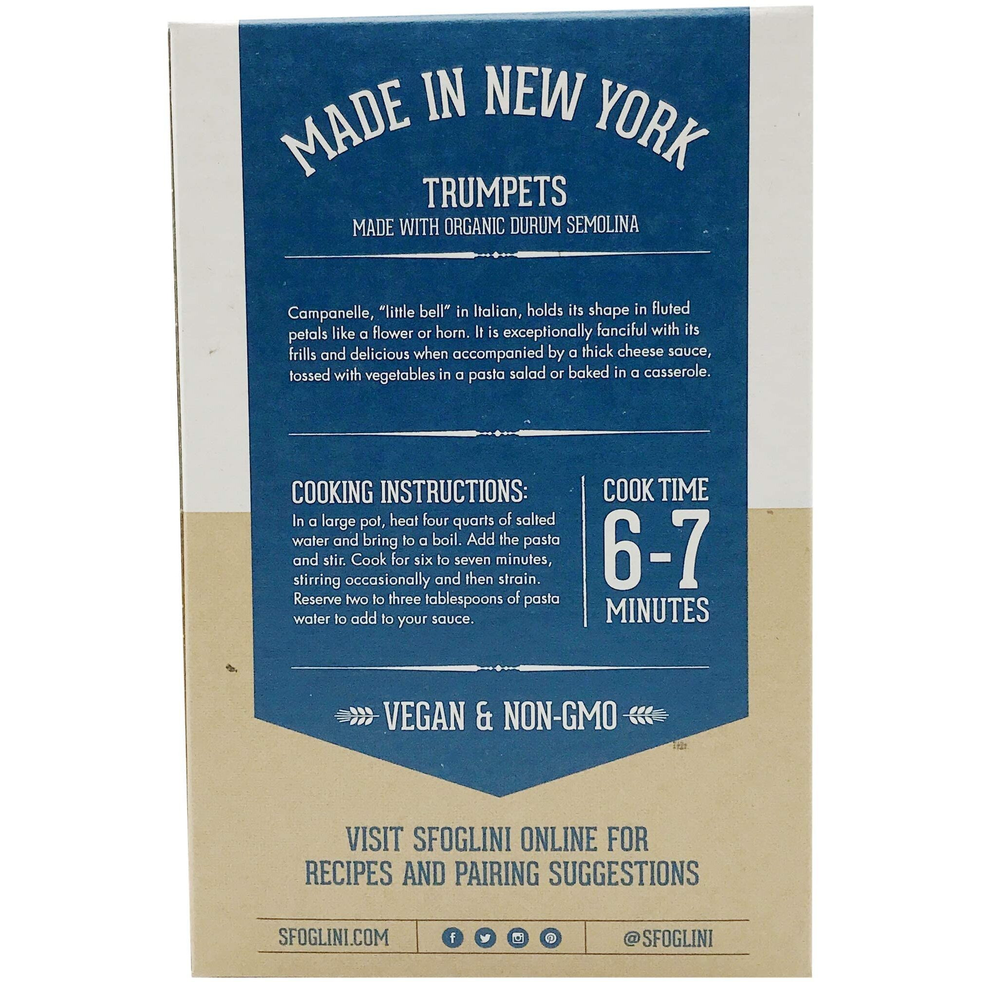 Sfoglini-Organic Durum Semolina Trumpets-Made With Traditional Techniques & Wholesome Organic Grain-Holds Tight To Sauce-16 Oz Boxes