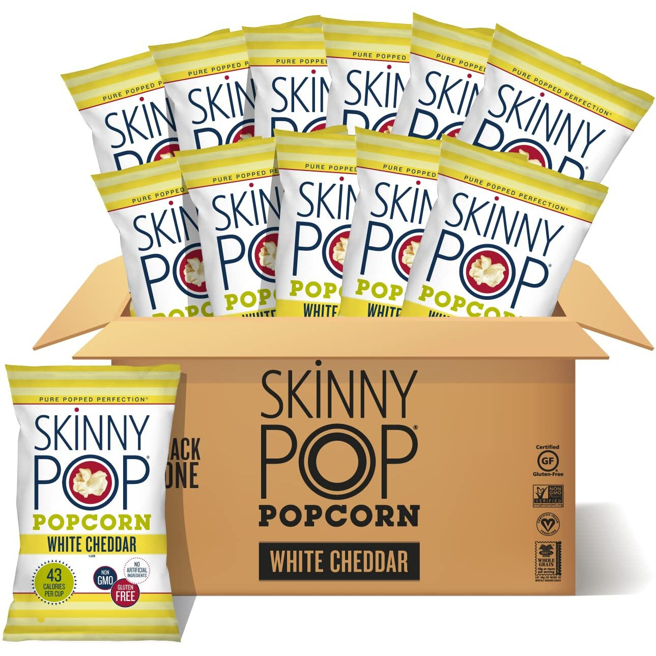 Skinnypop Popcorn, Gluten Free, Non-Gmo, Healthy Snacks, Skinny Pop Dairy Free White Cheddar Popcorn, 4.4Oz Grocery Size Snack Bags (12 Count)