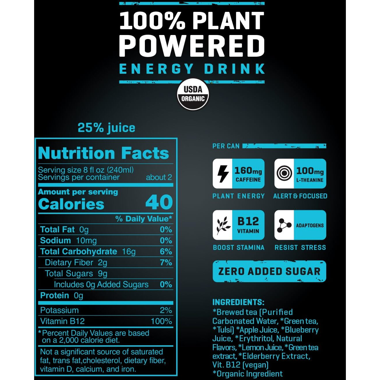 Riot Energy 100% Plant Powered Energy Drink (Berry Riot) Keto-Friendly, Organic, No Added Sugar (16Oz, Pack Of 12)