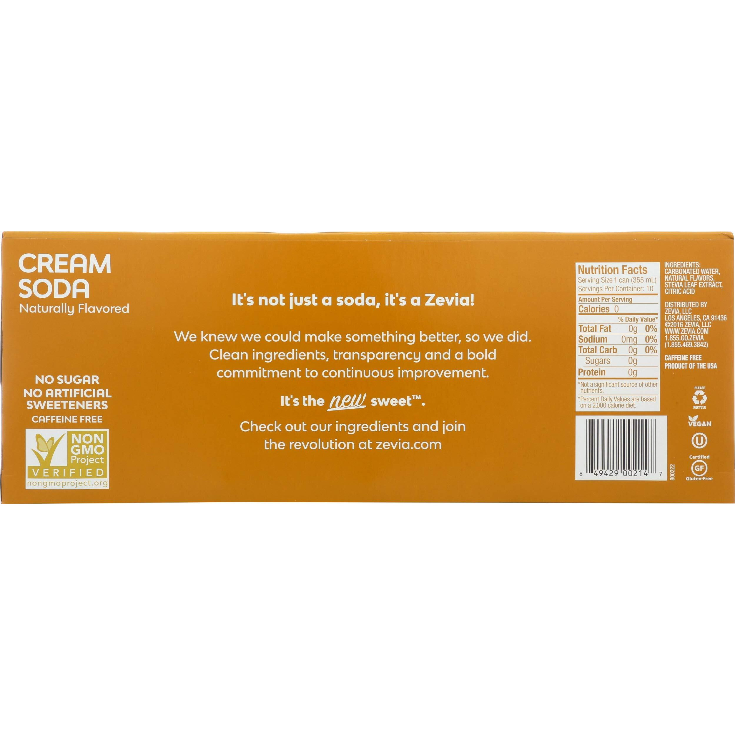 Zevia Zero Calorie Soda, Cream, 12 Fluid Ounce