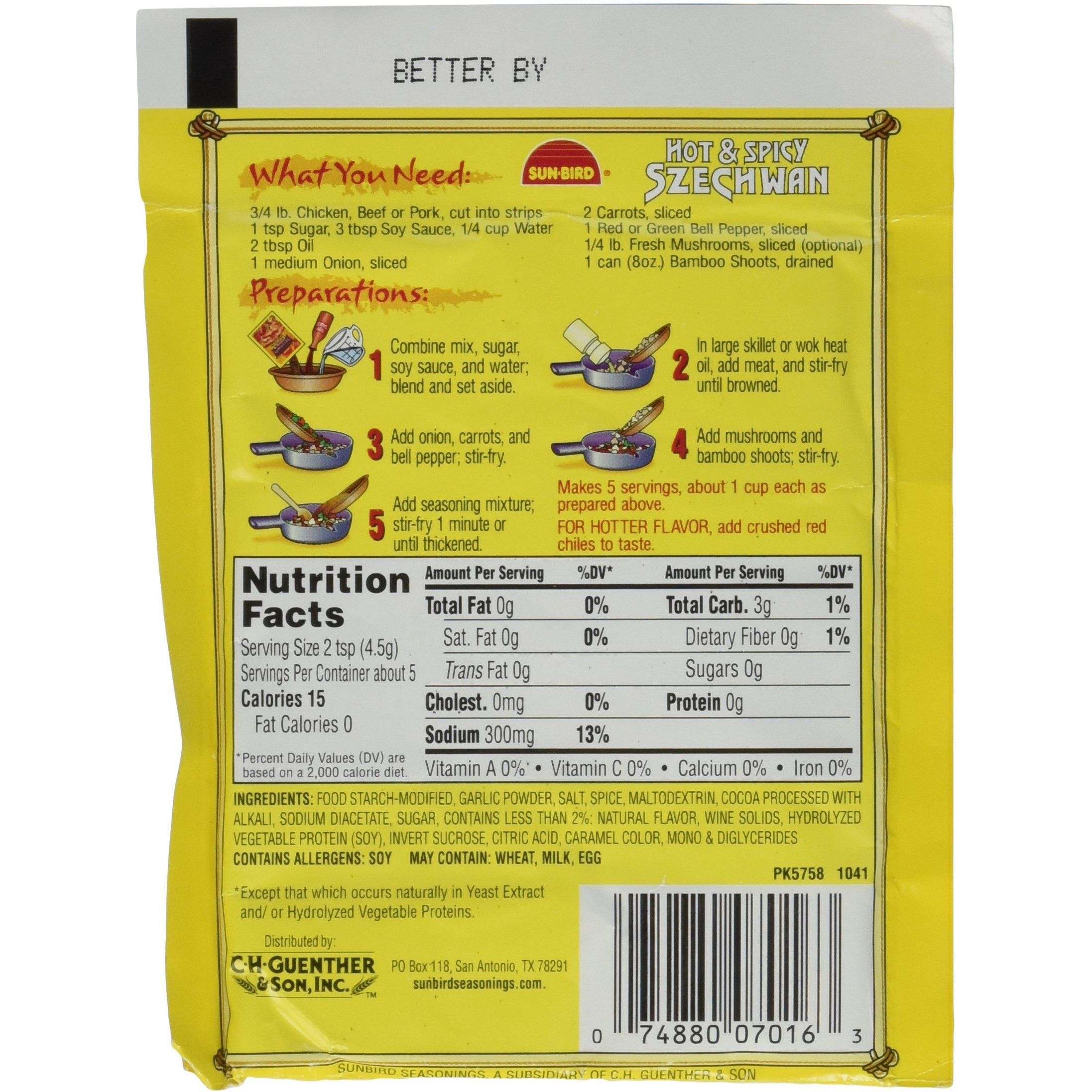 Sunbird Seasoning Mix Hot Spicy Szechwan, 0.75 Oz (4 Packs)