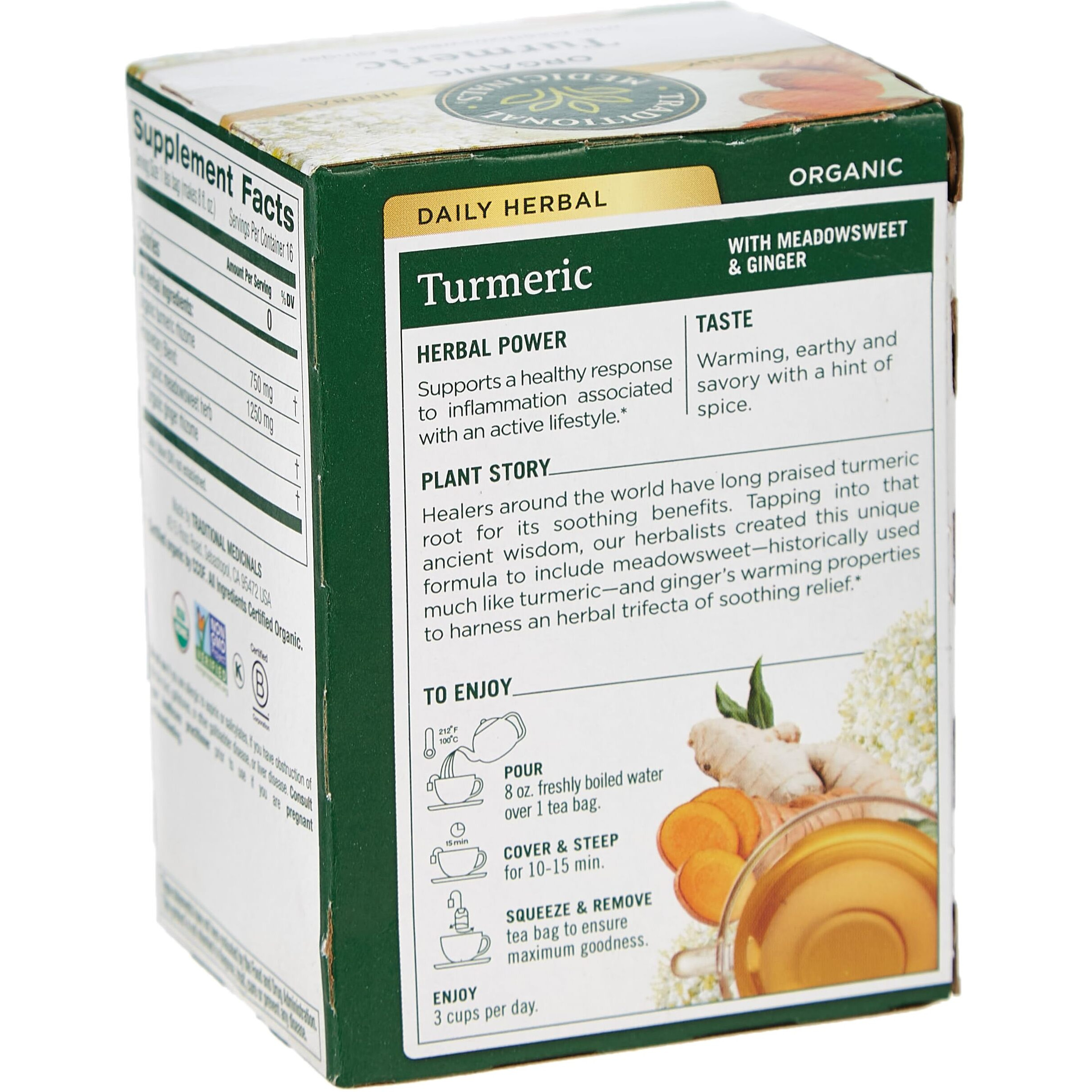 Traditional Medicinals Organic Turmeric W/ Meadowsweet & Ginger Herbal. Tea, 16 Tea Bags