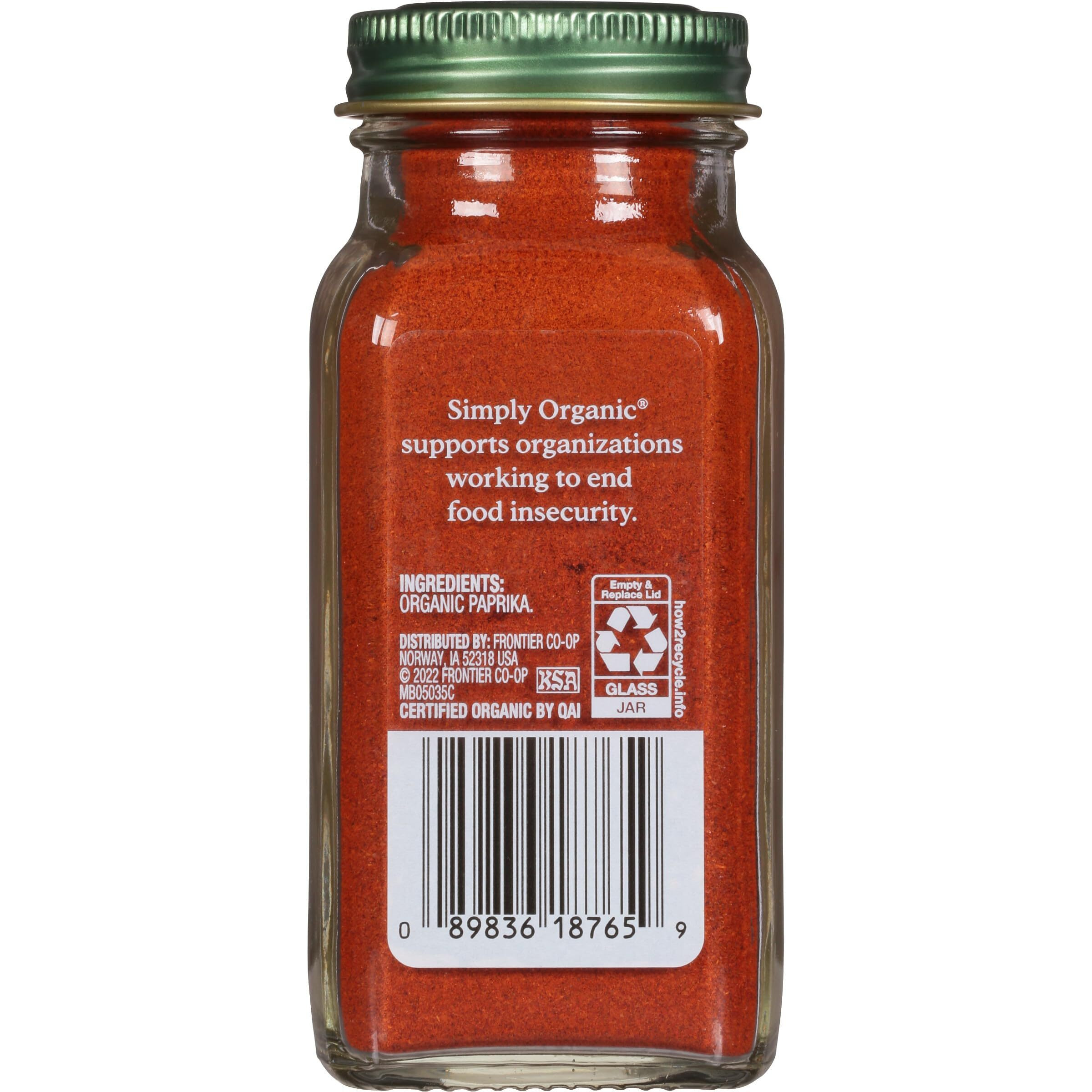 Simply Organic Smoked Paprika, 2.96 Ounce, Organic Paprika, Warm, Mildly Tangy, Hint Of Sweetness, Kosher, No Eto, Non Gmo