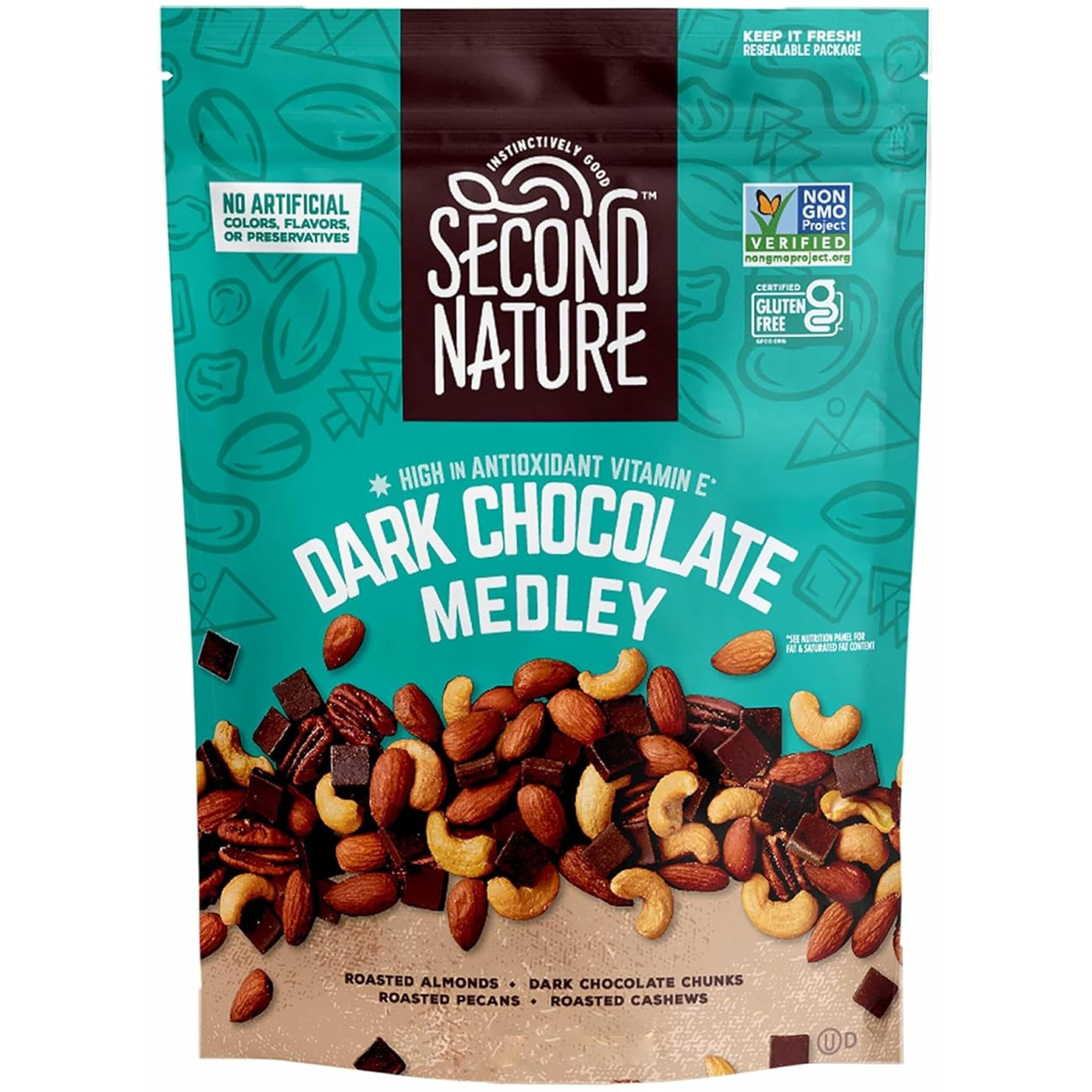 Second Nature Dark Chocolate Medley Trail Mix, Resealable Pouch, Certified Gluten-Free Snack, 12 Oz